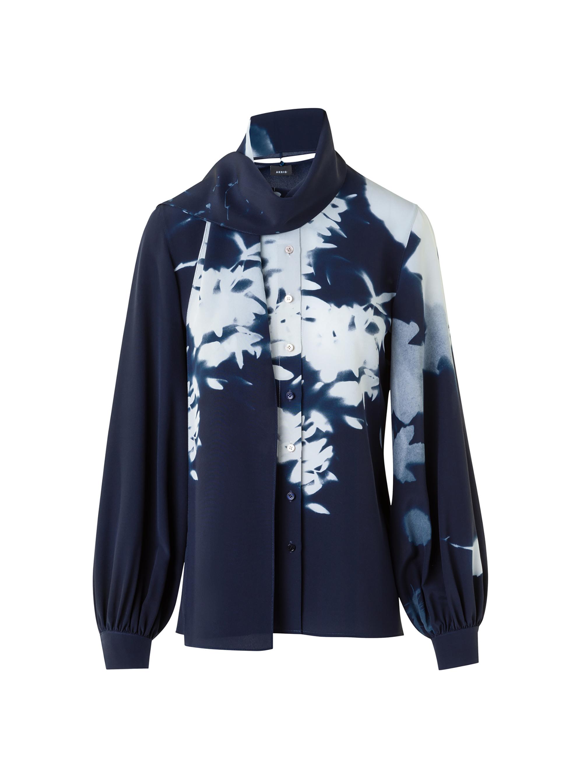 Akris Women's Wildflower Print Silk Crêpe Blouse - Navy Ecru