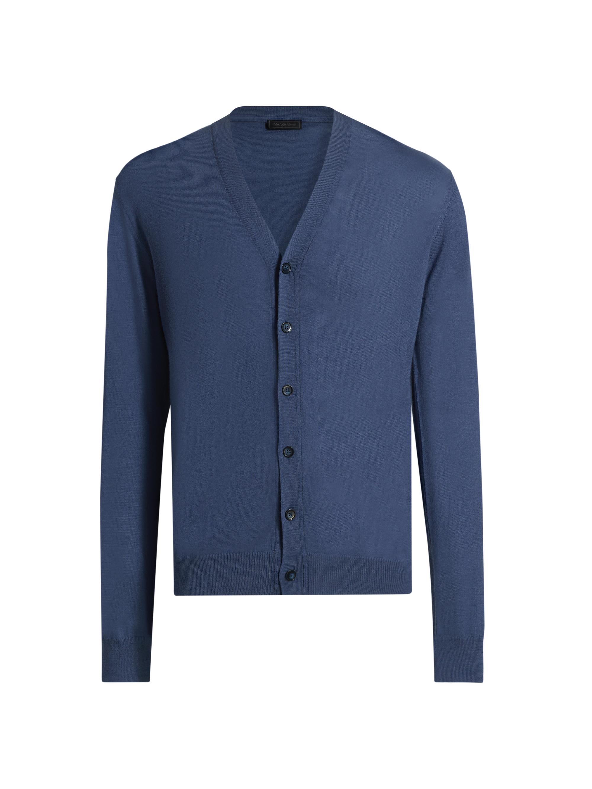 Saks Fifth Avenue Men's COLLECTION Lightweight Wool-Cashmere Long-Sleeve Cardigan - Blue