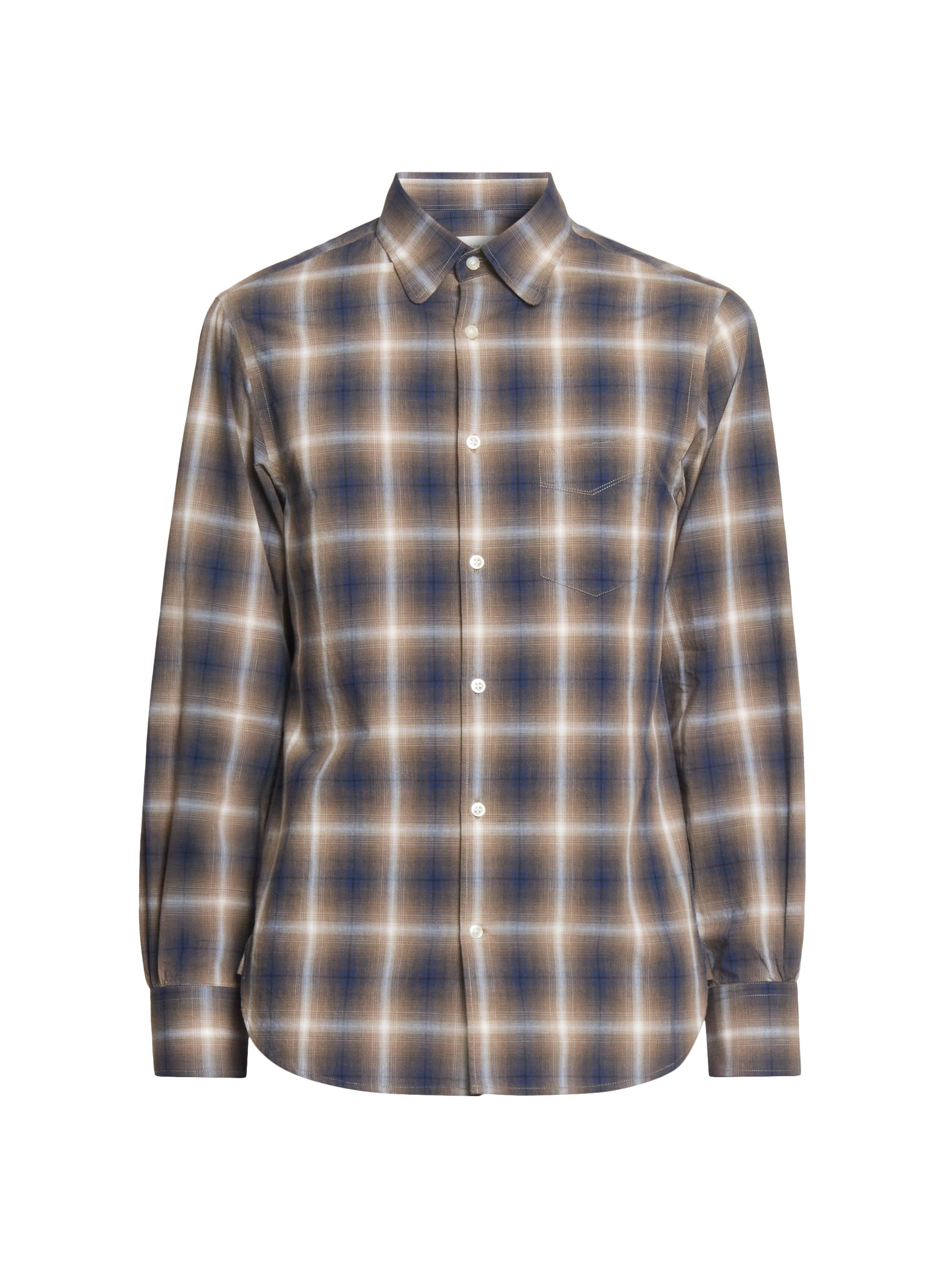 Officine Générale Men's Benoit Cotton Check Shirt - Iced Coffee Cream Navy