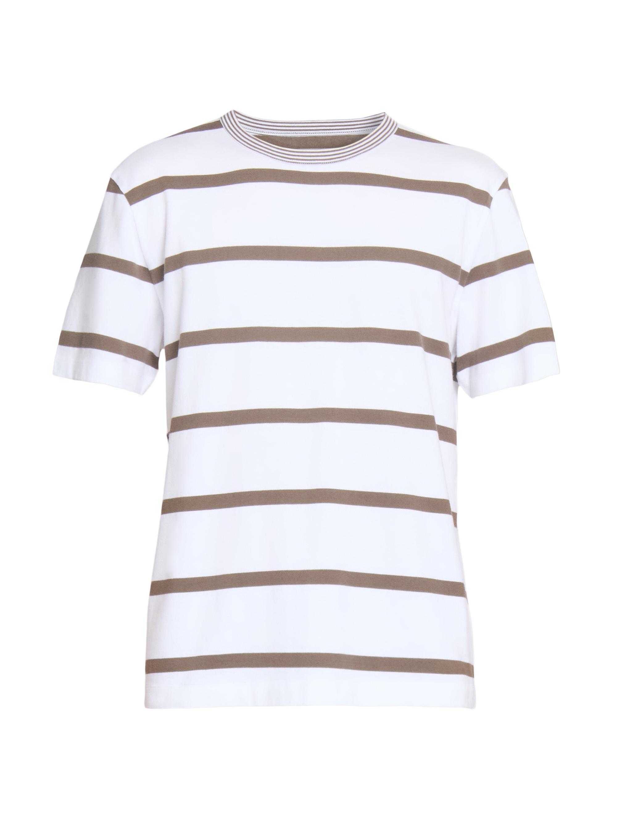 Officine Générale Men's Striped Crewneck T-Shirt - Iced Coffee White
