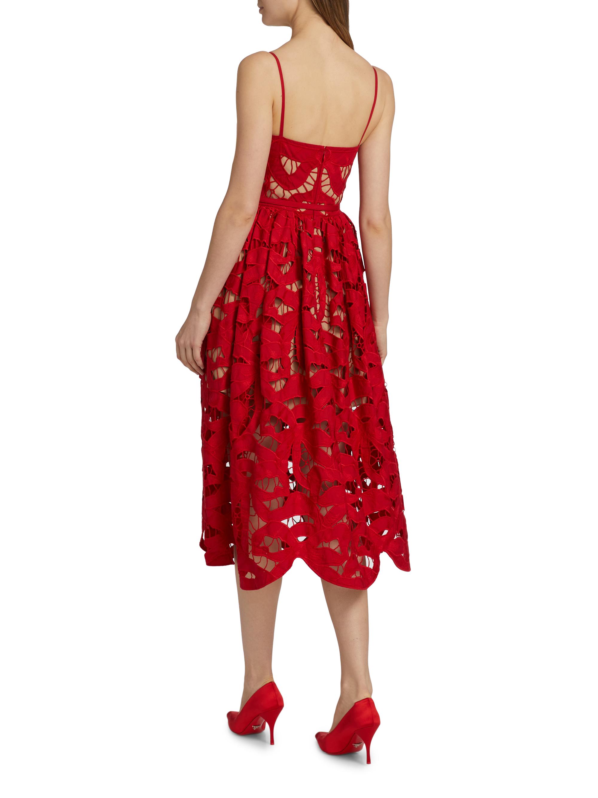 Self-Portrait Bow Embroidered Cotton Midi-Dress | Saks Fifth Avenue