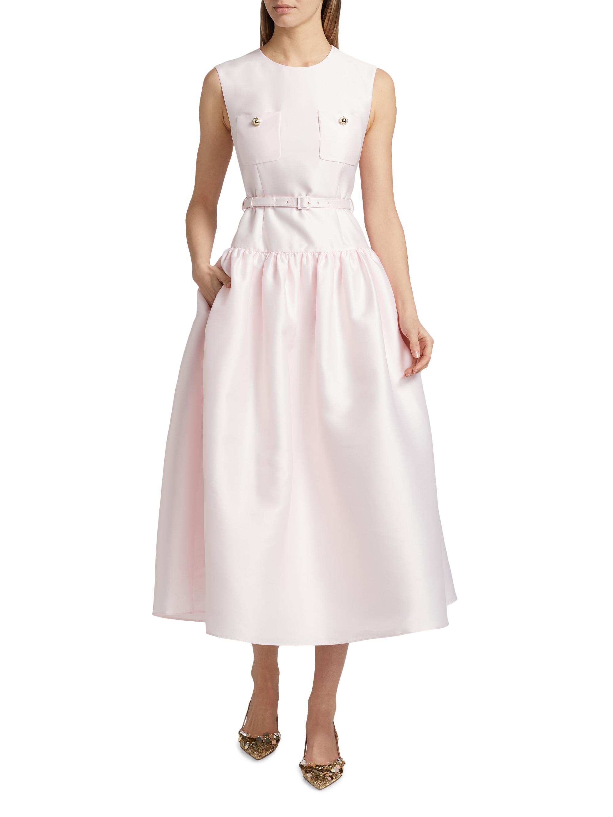 Self-Portrait Taffeta Belted Drop-Waist Midi-Dress | Saks Fifth Avenue