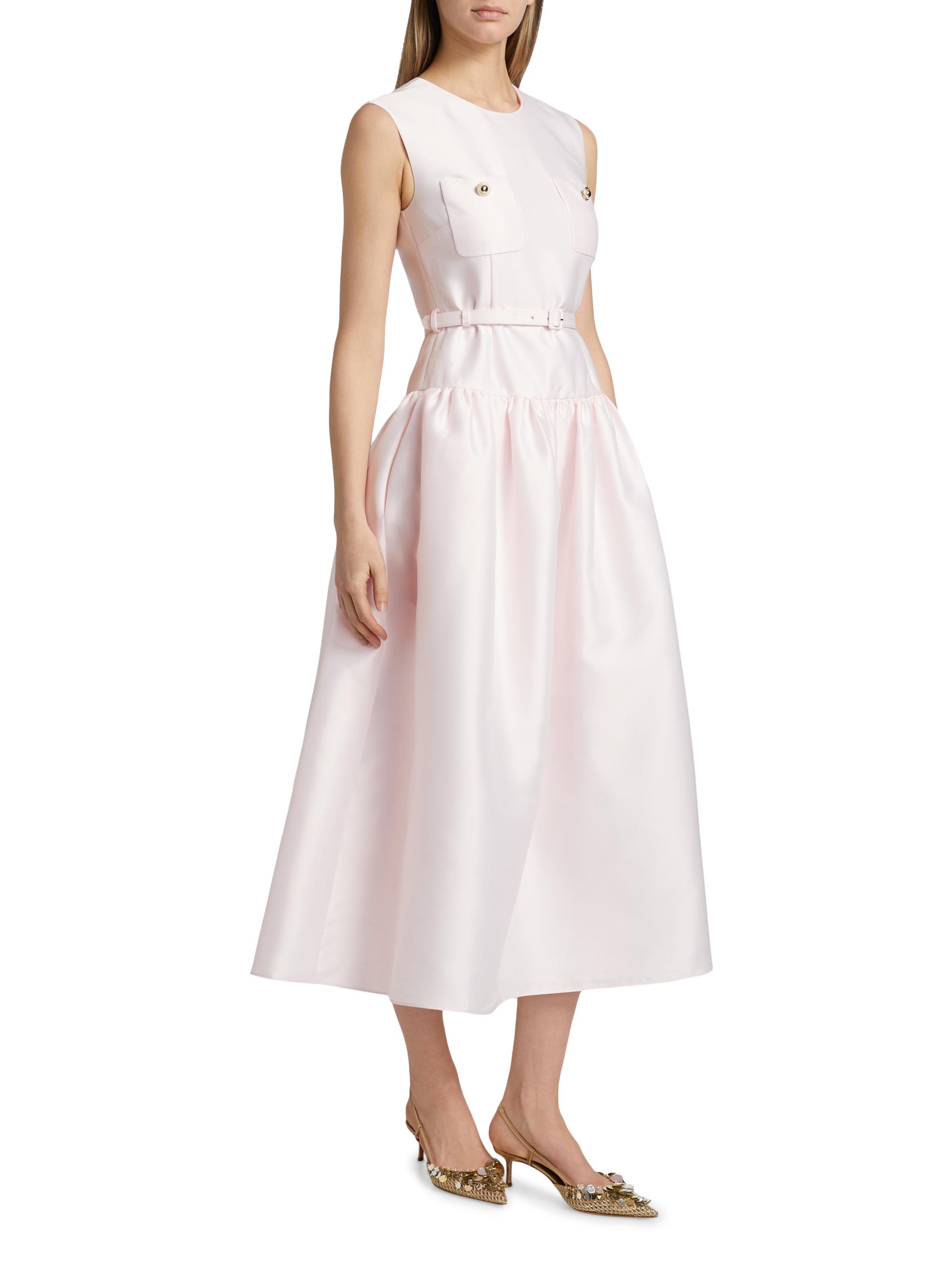 Self-Portrait Taffeta Belted Drop-Waist Midi-Dress | Saks Fifth Avenue