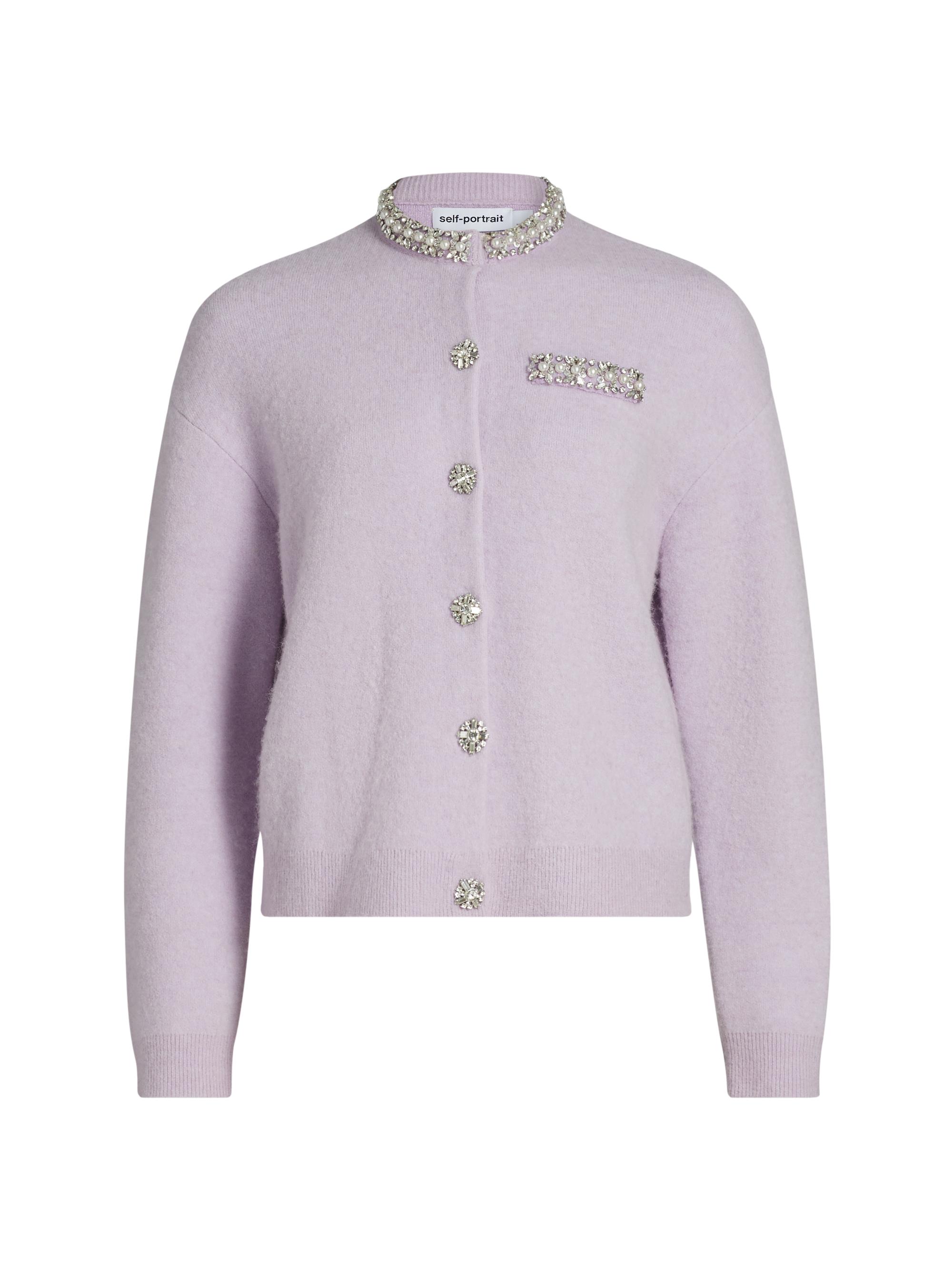 Self-Portrait Women's Embellished-Trim Cardigan - Lilac