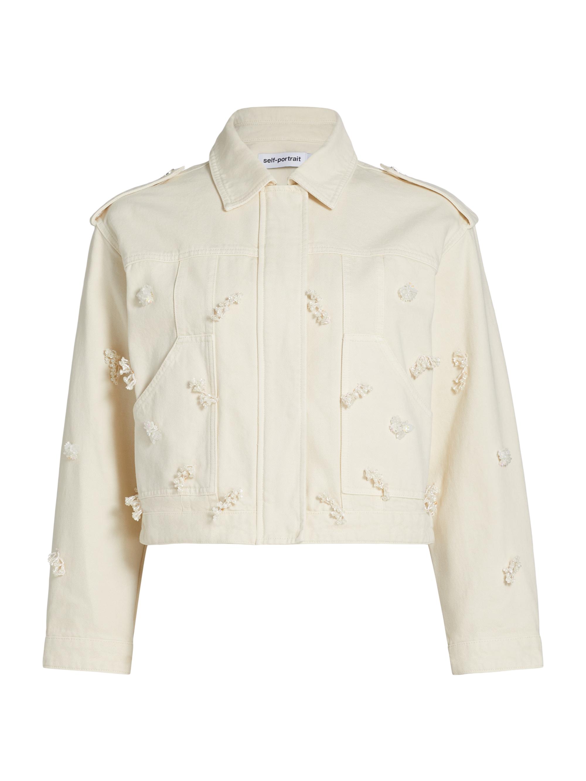 Women's Beaded Denim Jacket - Cream