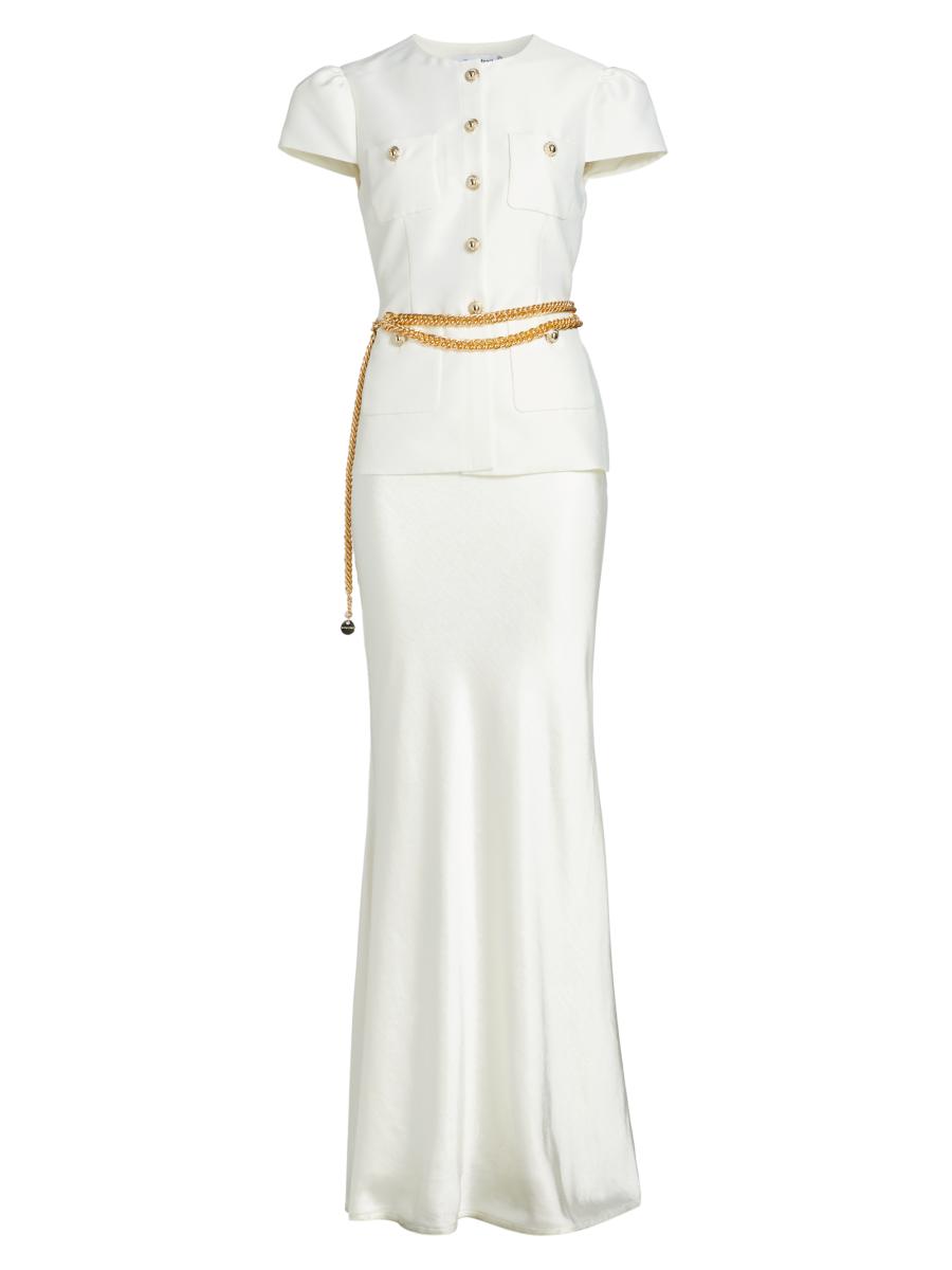 Self-Portrait Taffeta Chain-Belt Maxi Dress | Saks Fifth Avenue