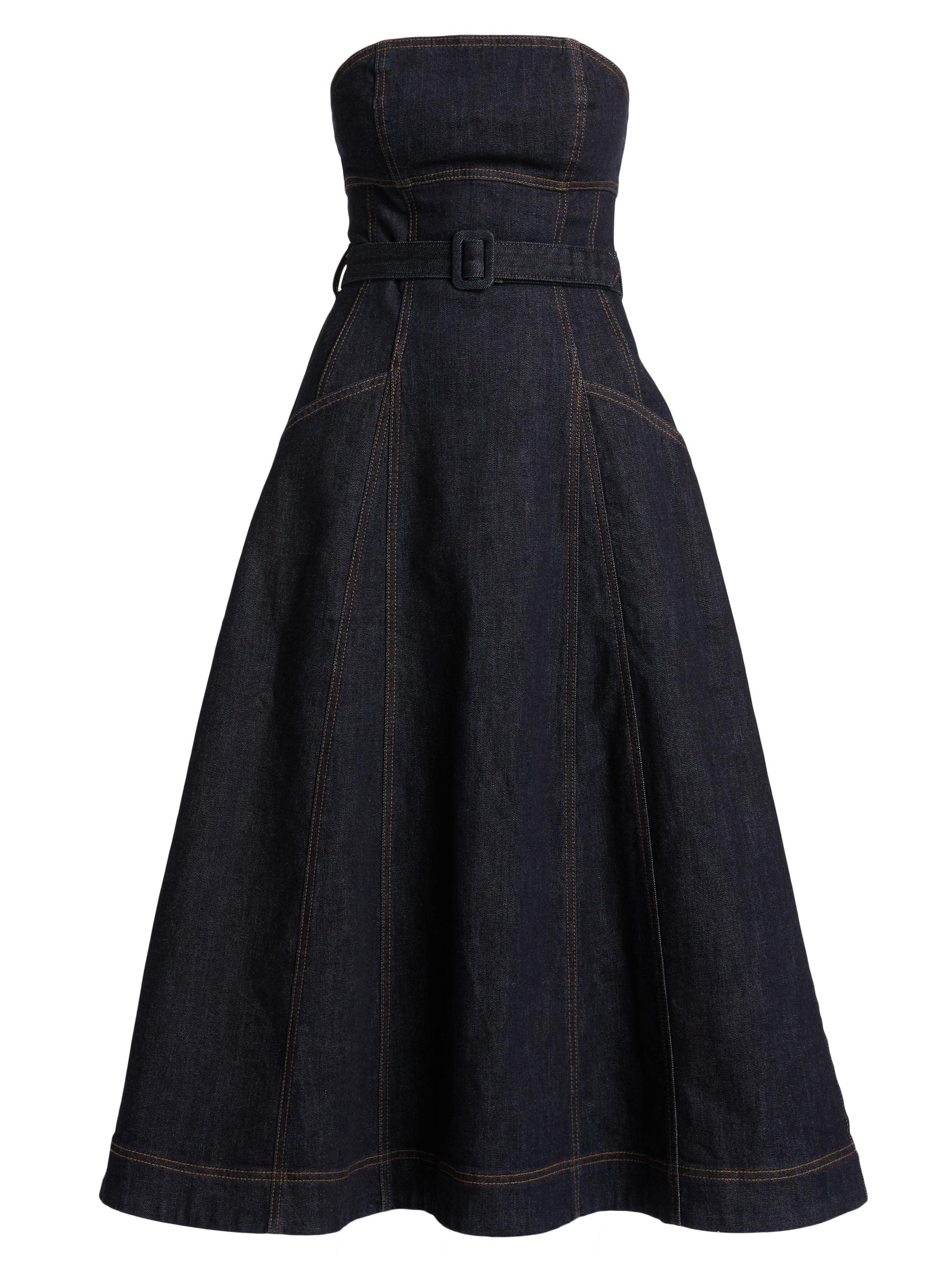 Self-Portrait Bandeau Denim A-Line Midi-Dress | Saks Fifth Avenue