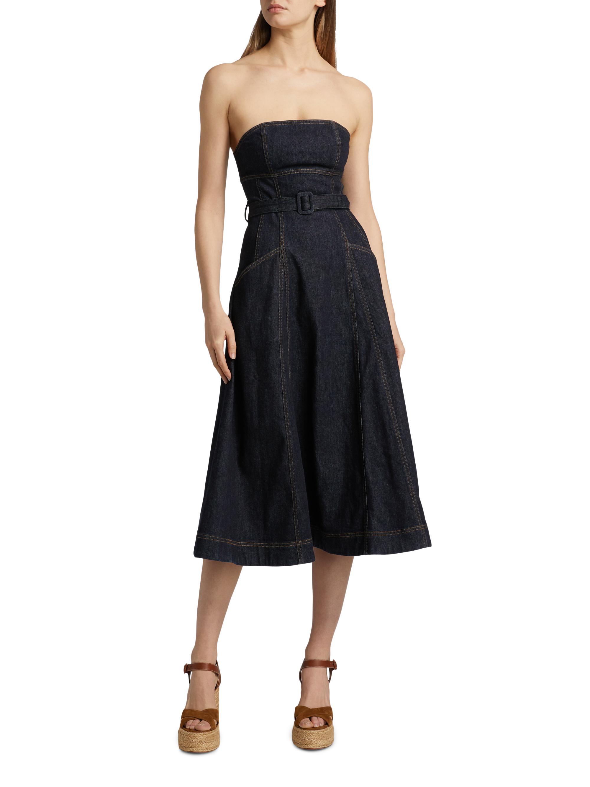 Self-Portrait Bandeau Denim A-Line Midi-Dress | Saks Fifth Avenue