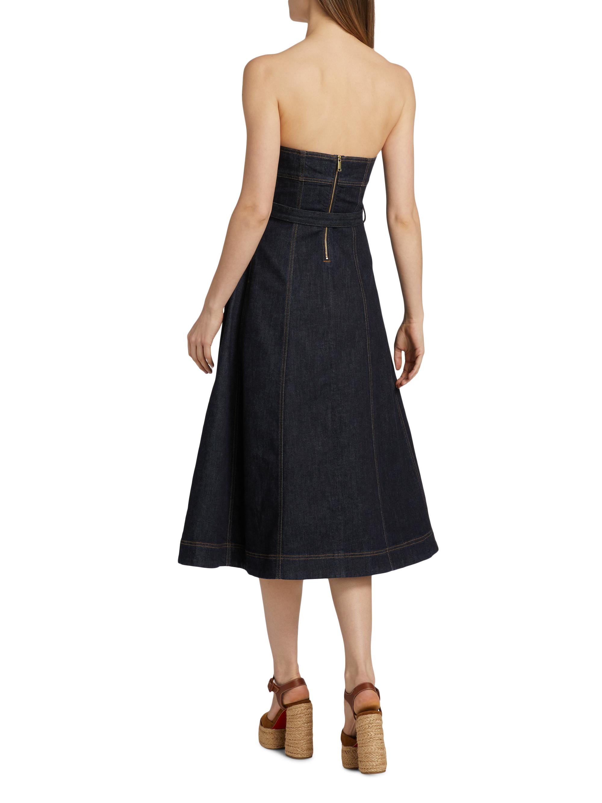 Self-Portrait Bandeau Denim A-Line Midi-Dress | Saks Fifth Avenue