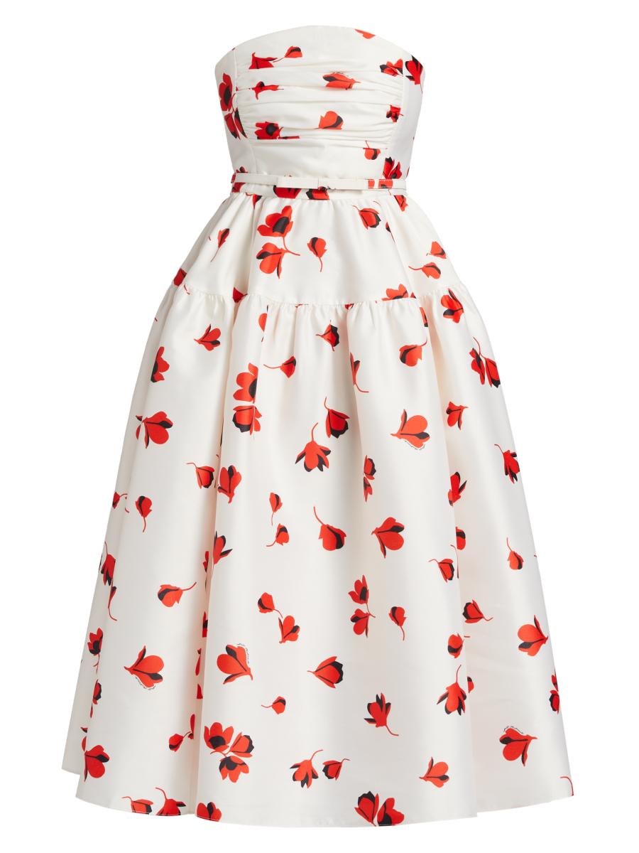 Self-Portrait Floral-Print Taffeta Midi-Dress | Saks Fifth Avenue
