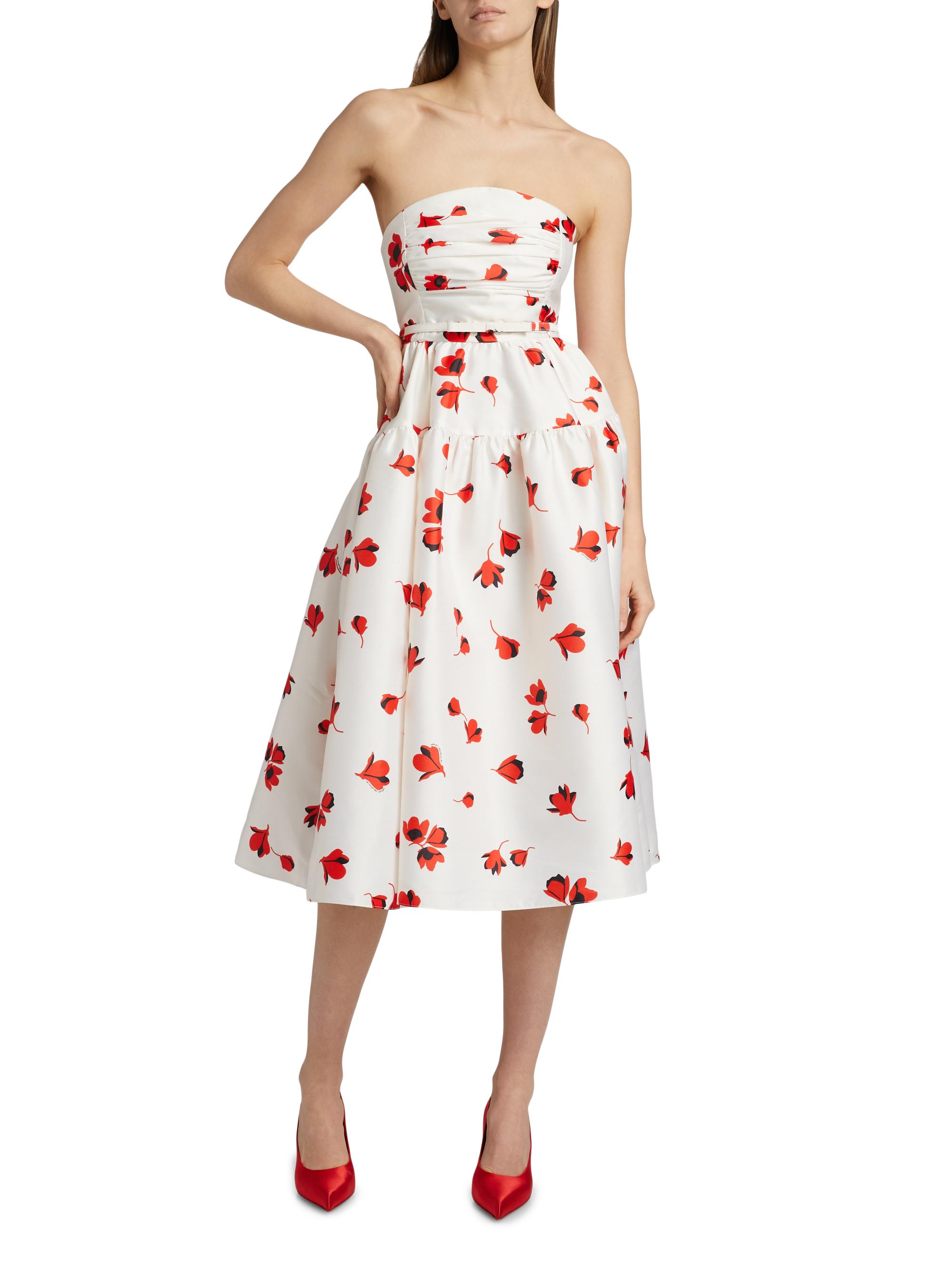 Self-Portrait Floral-Print Taffeta Midi-Dress | Saks Fifth Avenue