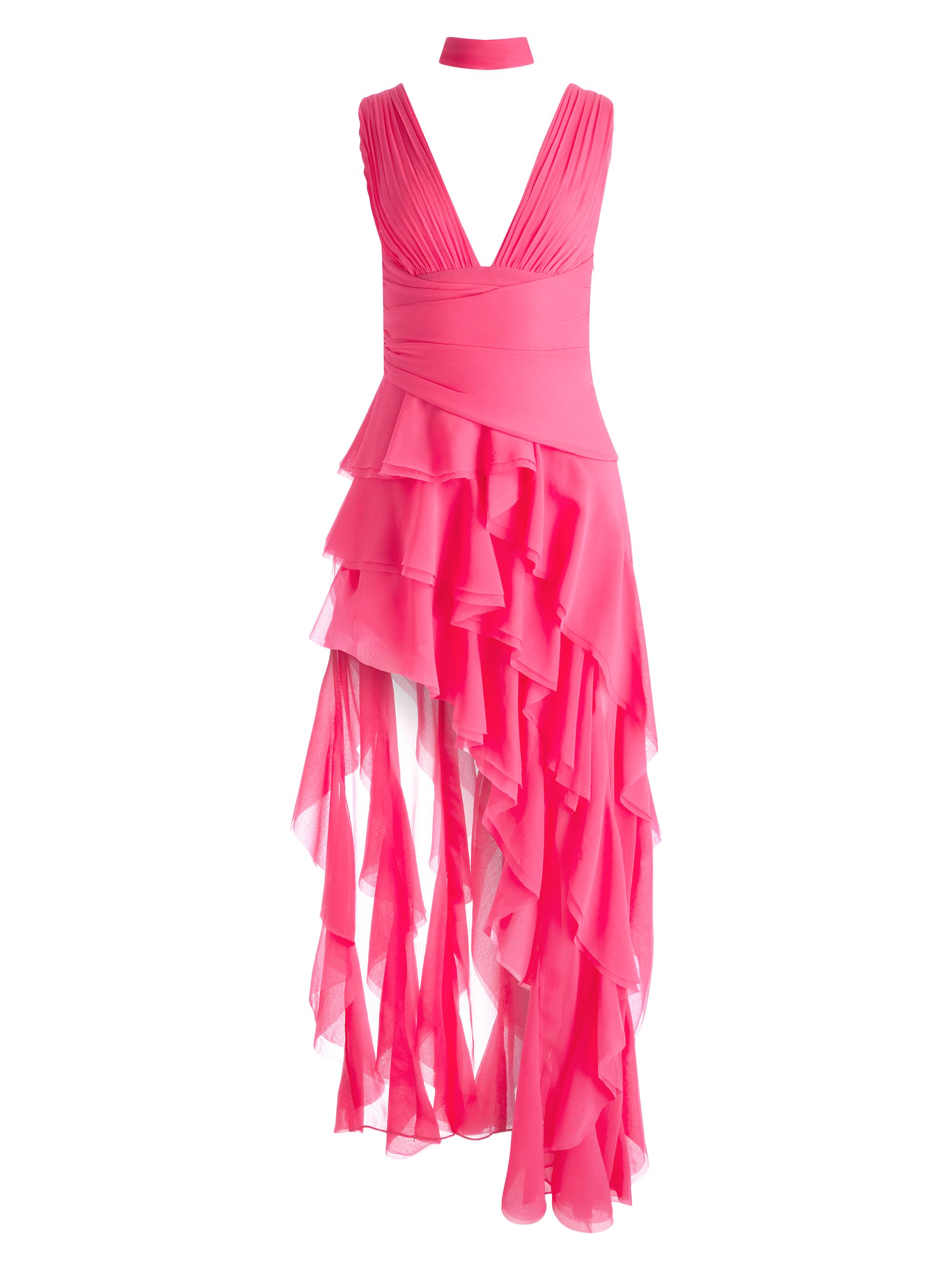 ALICE + OLIVIA Women's Holly Asymmetric Ruffled Maxi Dress - Raspberry