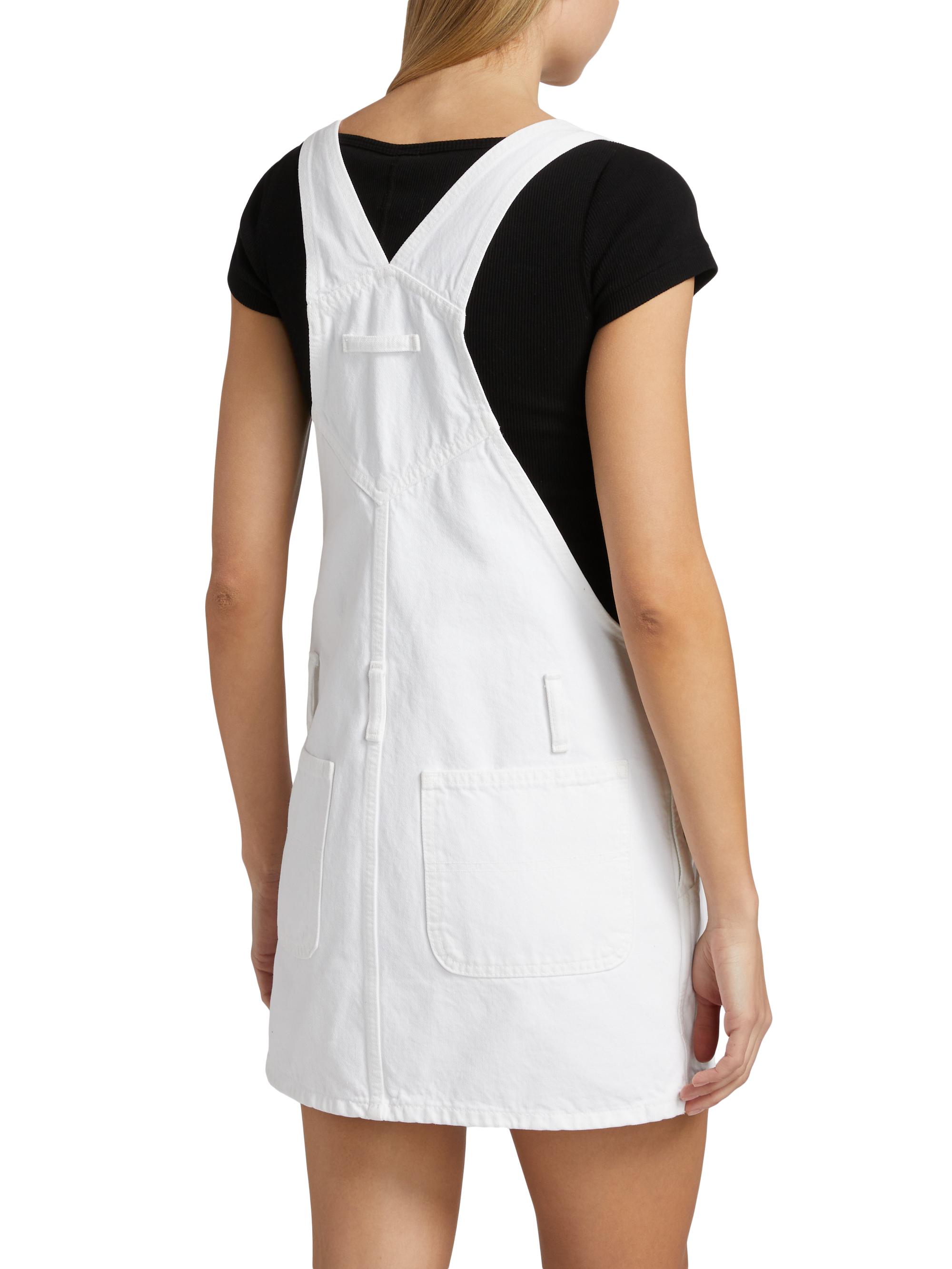 white overall dress LA POUPETTE RUNWAY LOOK 18  SOLENA Denim Bubble-Hem  Maisoncleo Stretch twill with side pockets No back slit 75% Cotton Vintage Overall Dress - Parchment