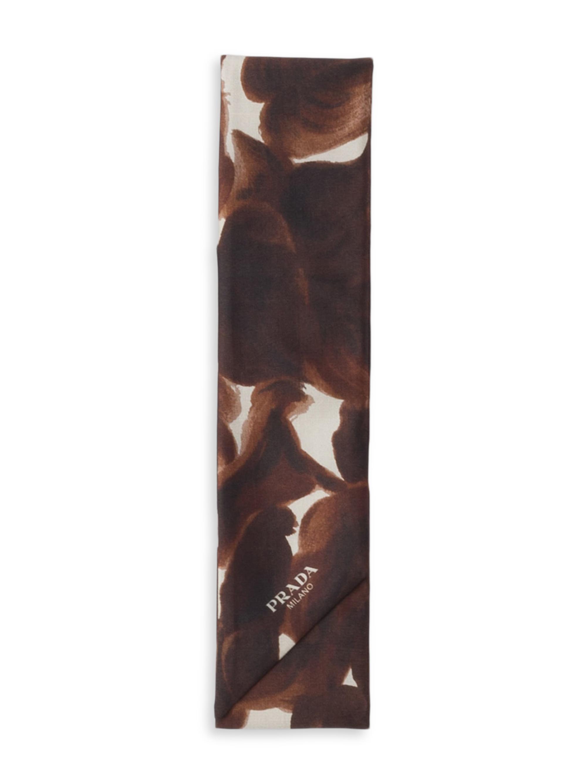 Prada Women's Skinny Printed Silk Shantung Rectangular Scarf - Brown
