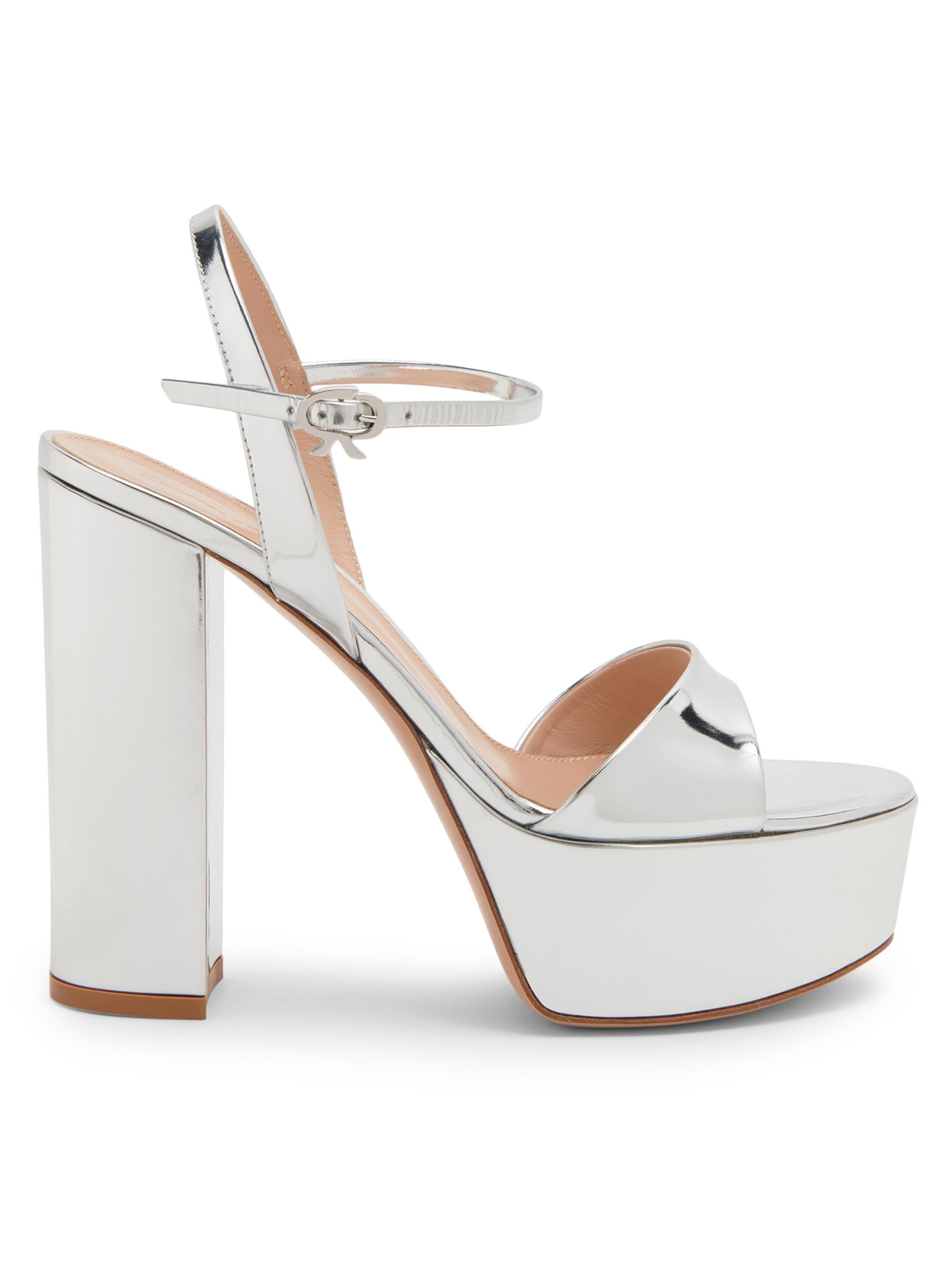 Gianvito Rossi Women's 120MM Metallic Leather Platform Sandals - Silver