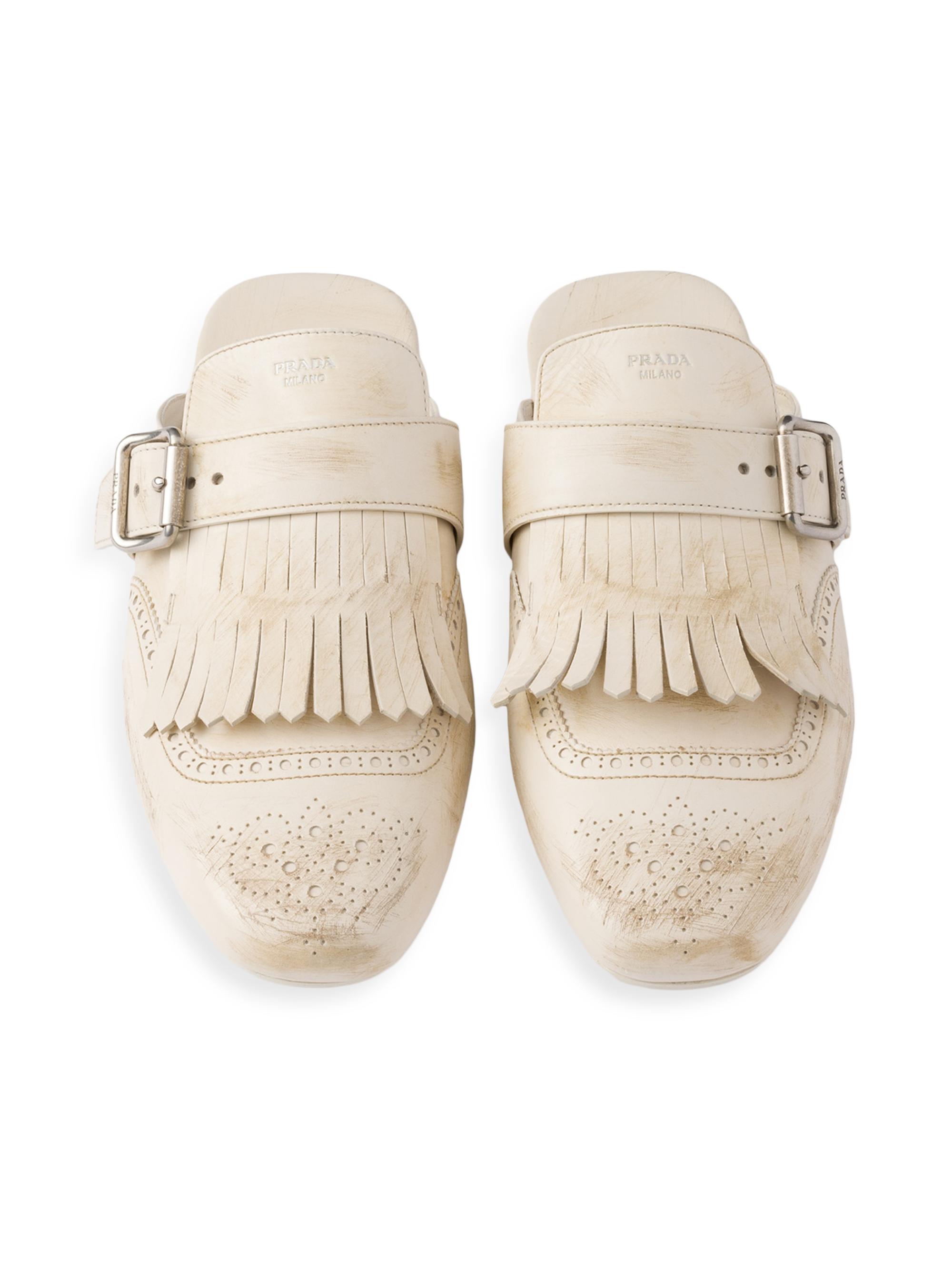 Prada Shuffle Fringed Leather Mules | Saks Fifth Avenue