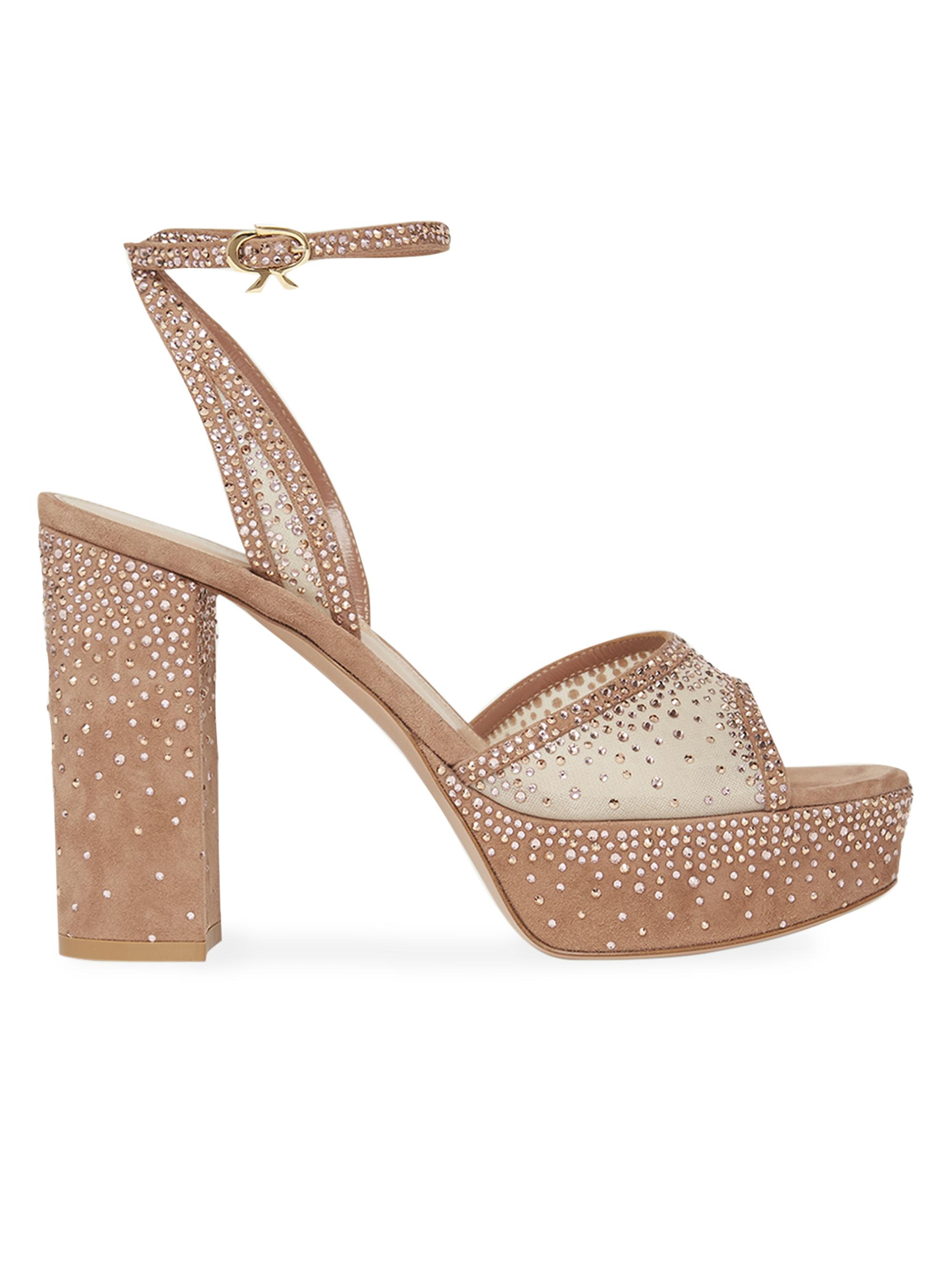 Gianvito Rossi Women's 100MM Crystal-Embellished Suede Sandals - Praline Nude