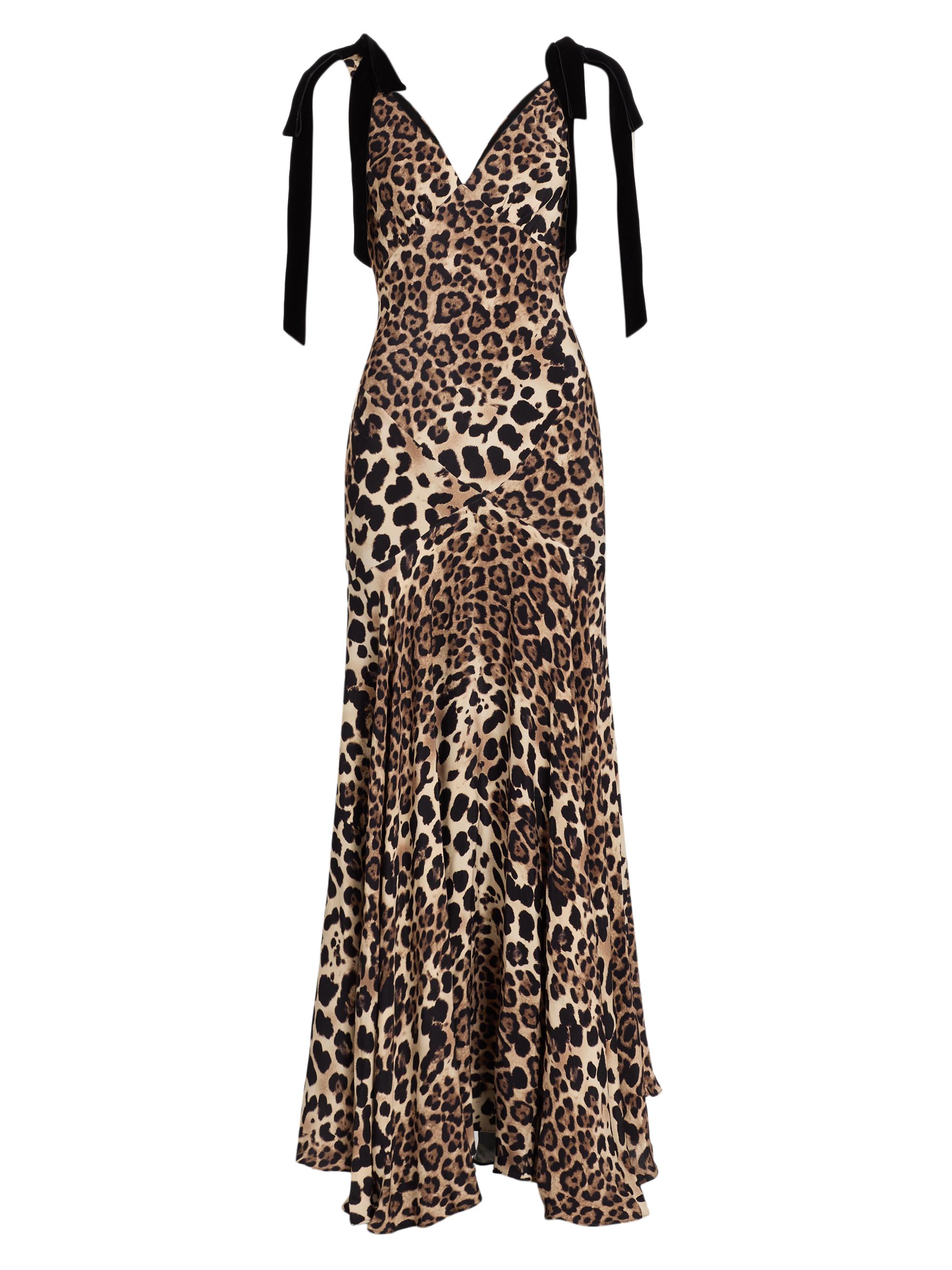 Rodarte Women's Leopard Print Silk Bow-Strap Gown - Brown