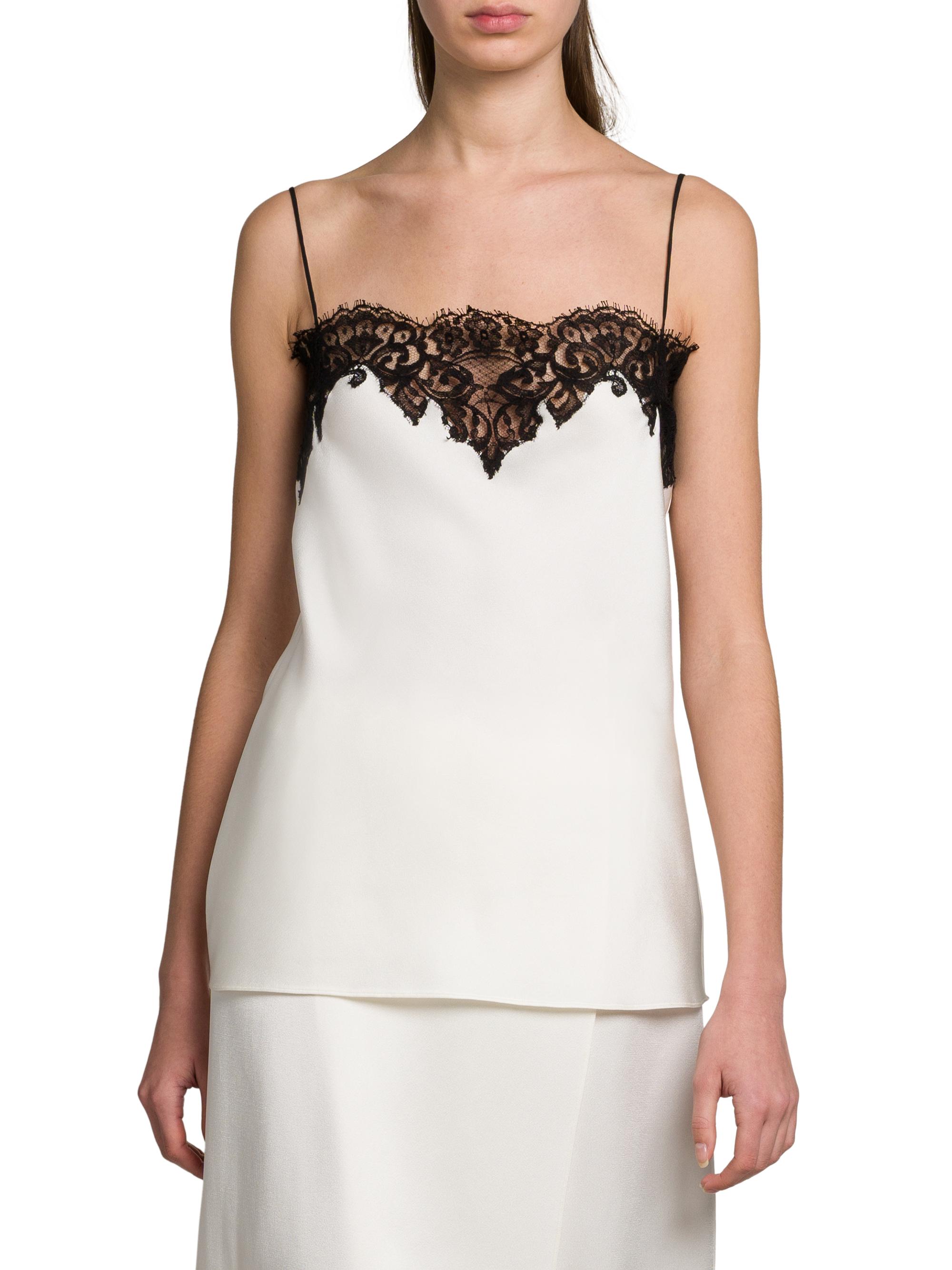 STELLA McCARTNEY シルクトップス♡ Stella McCartney Satin Lace Square-Neck Slip Top | Saks Fifth Avenue