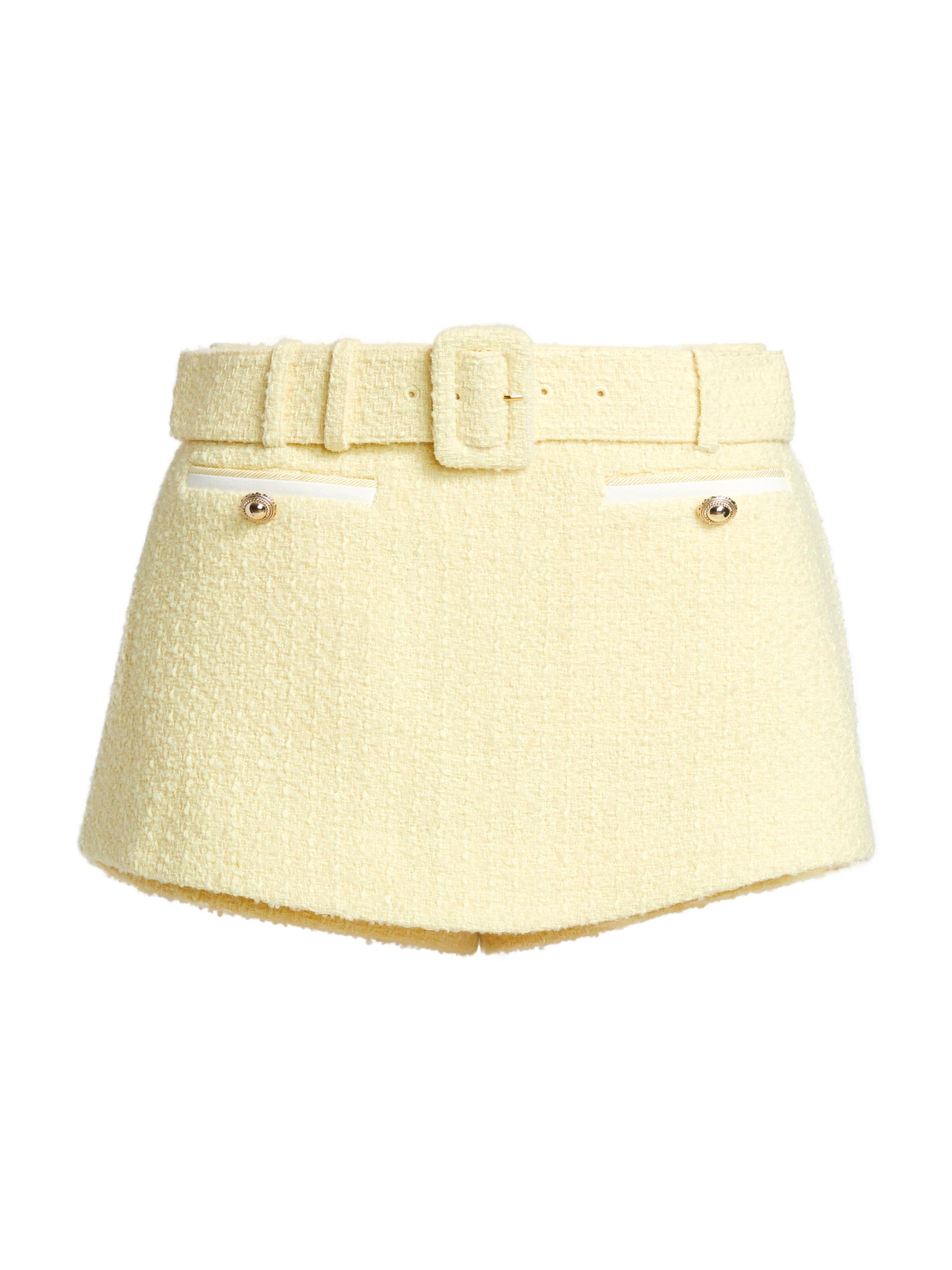 Self-Portrait Women's Bouclé Tweed Belted Skort - Yellow