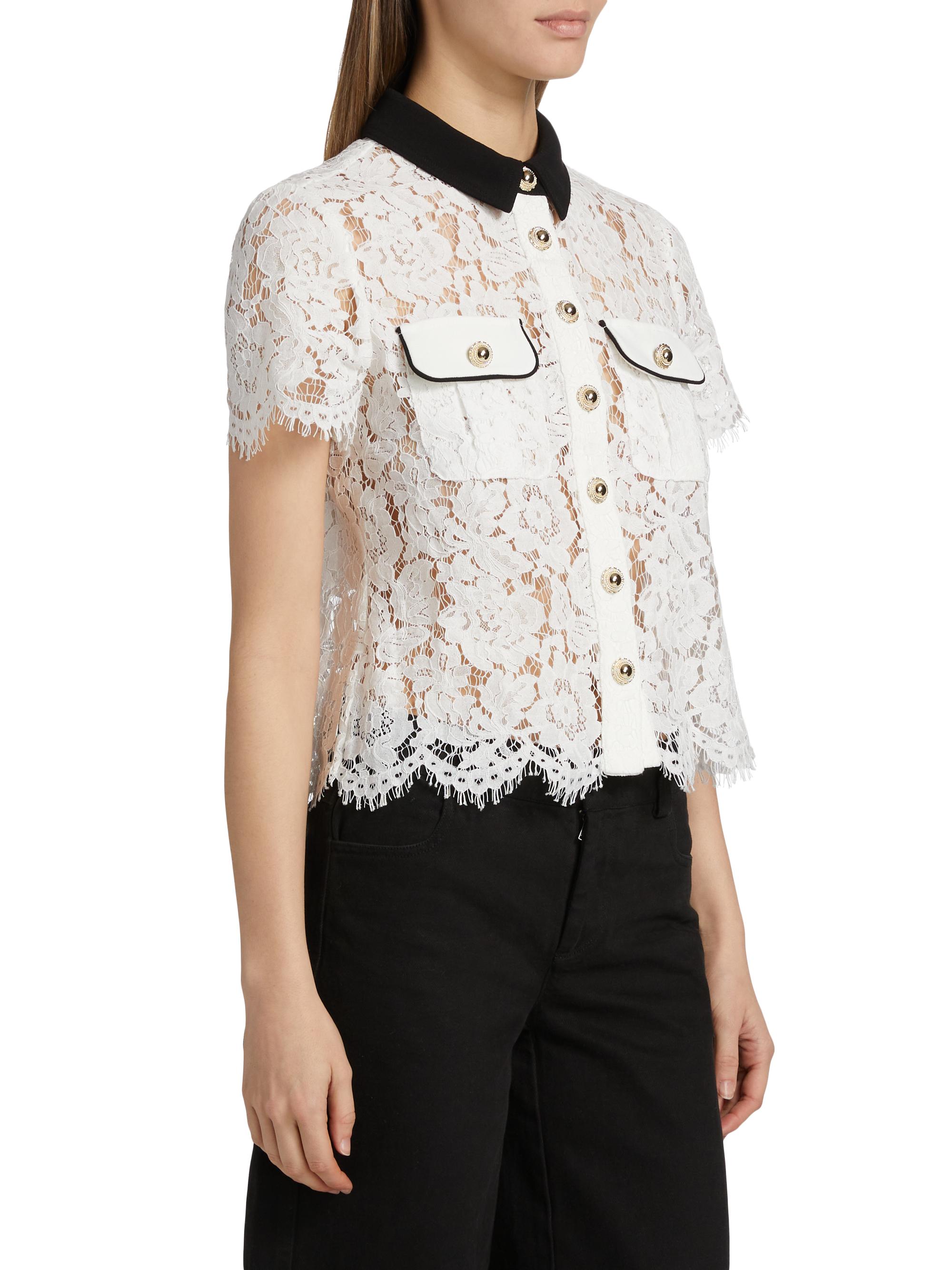 Lace Contrast Collar Short-Sleeve Shirt