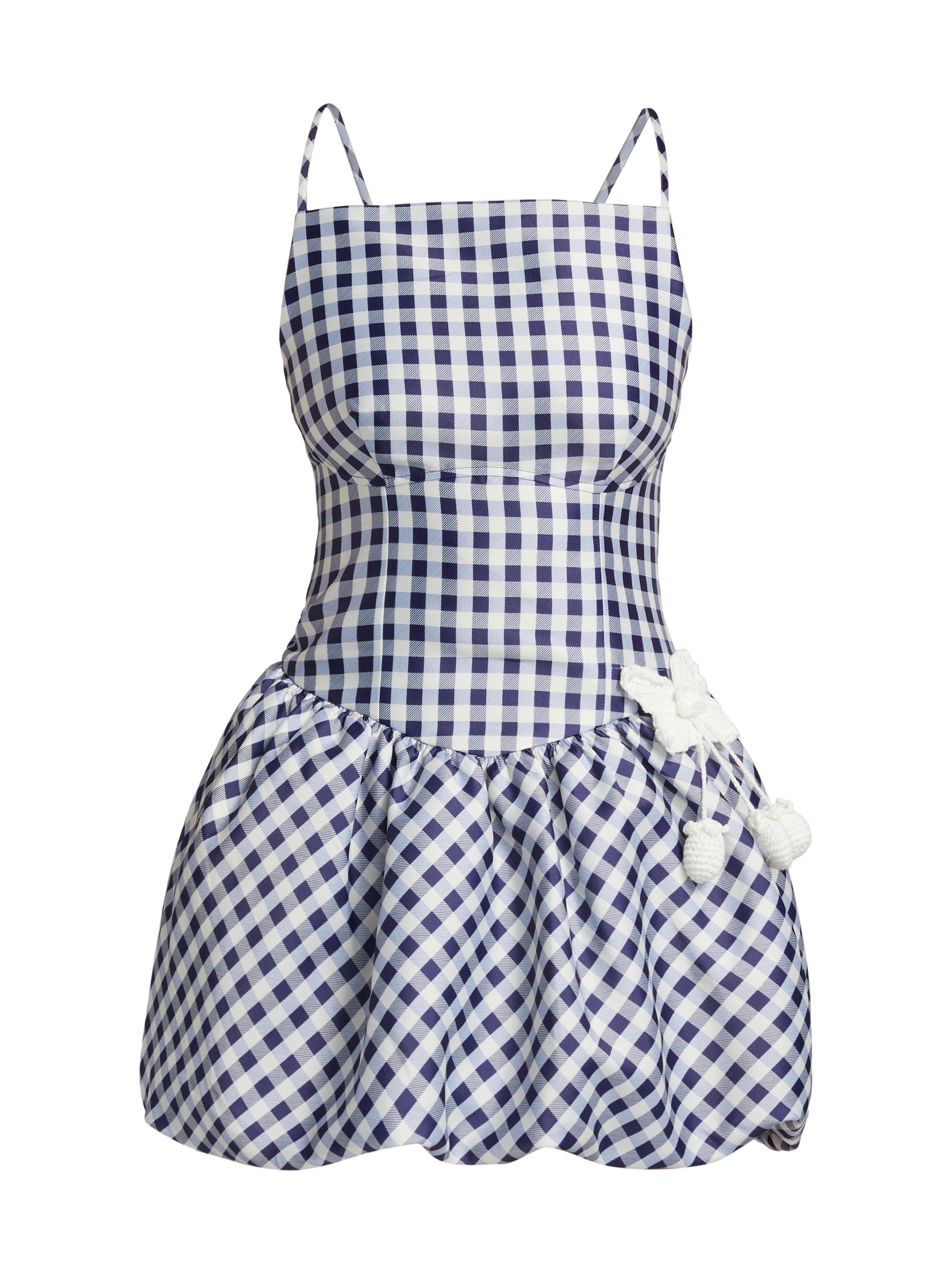 Self-Portrait Women's Gingham Taffeta Bubble-Skirt Minidress - Blue