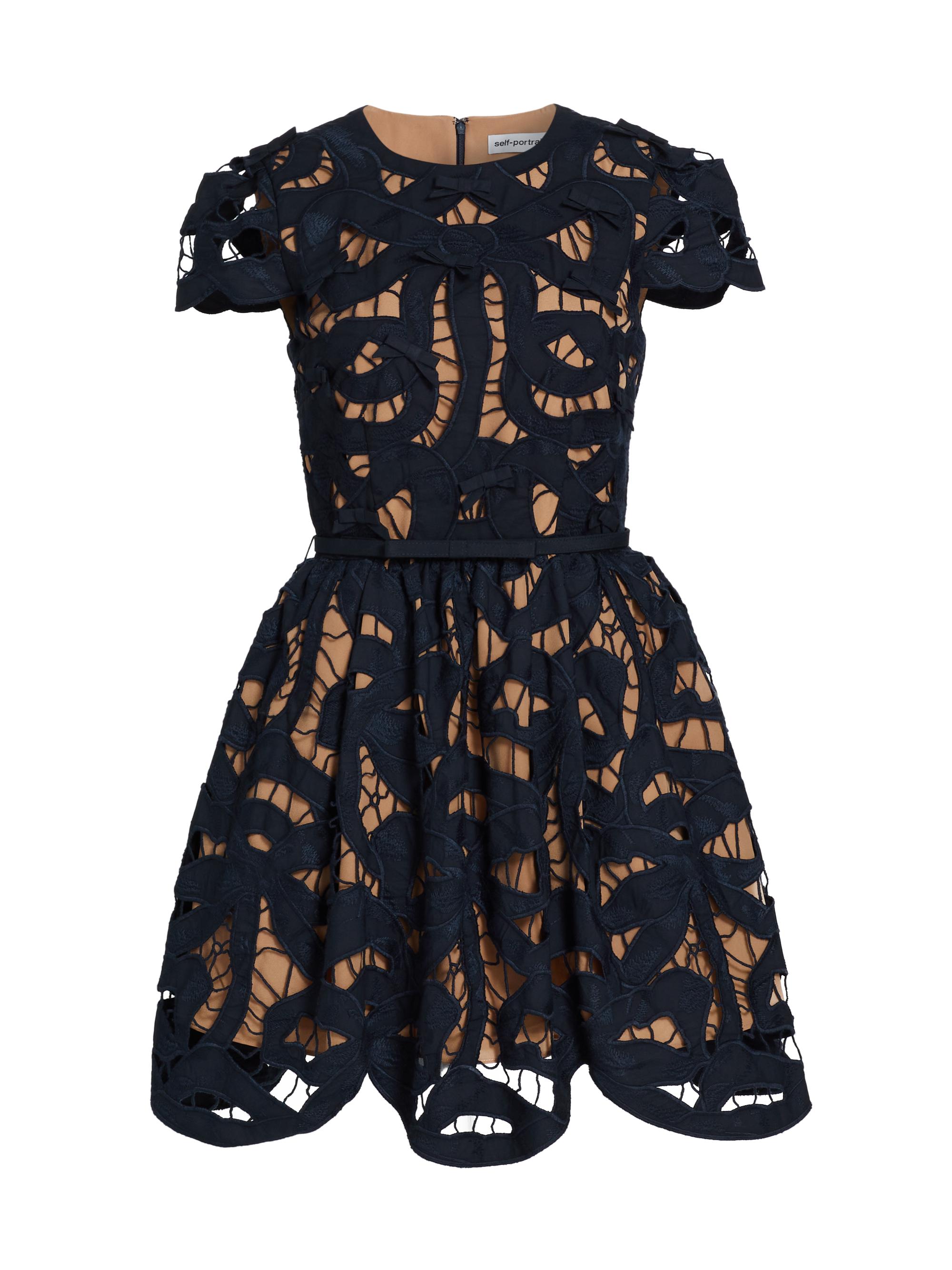 Self-Portrait Embroidered Cotton Poplin Fit & Flare Minidress