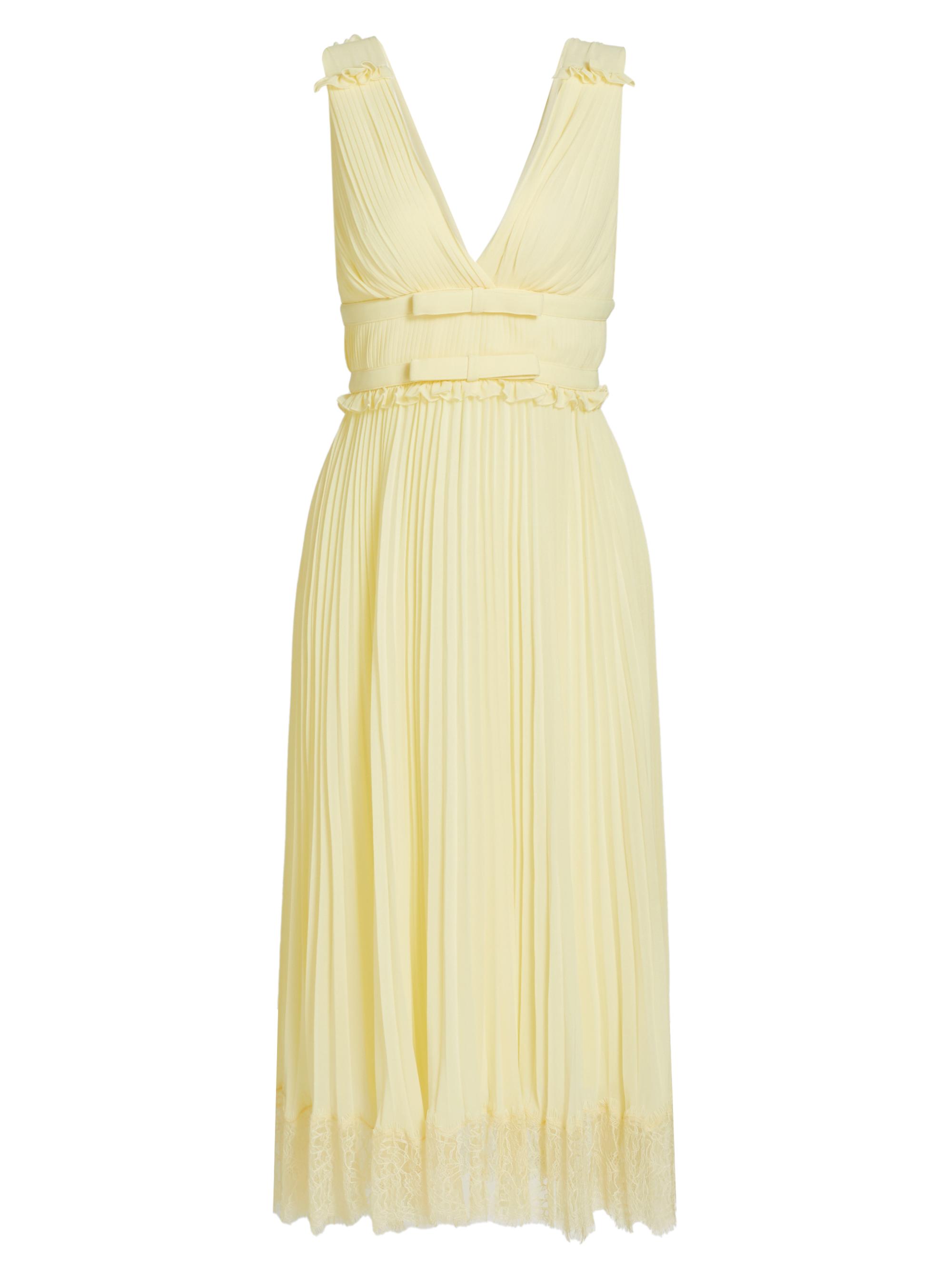 Self-Portrait Women's Chiffon Pleated Midi-Dress - Yellow