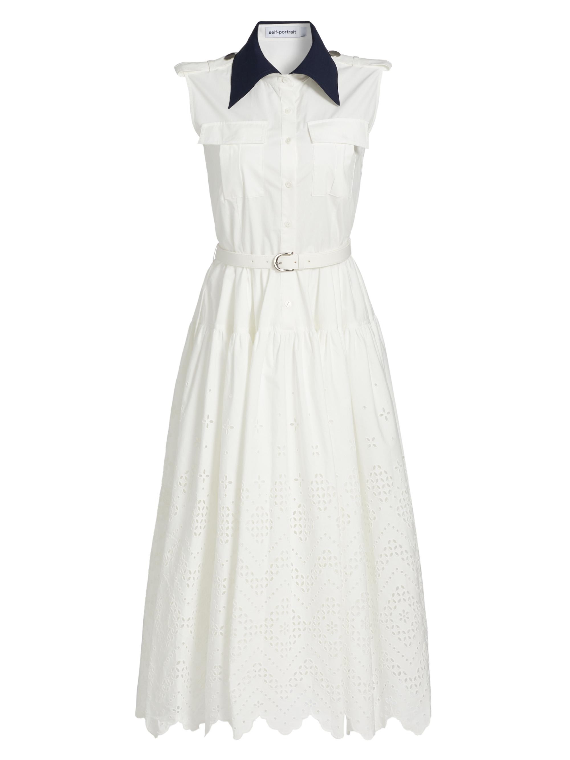 Eyelet Cotton A-Line Midi-Dress