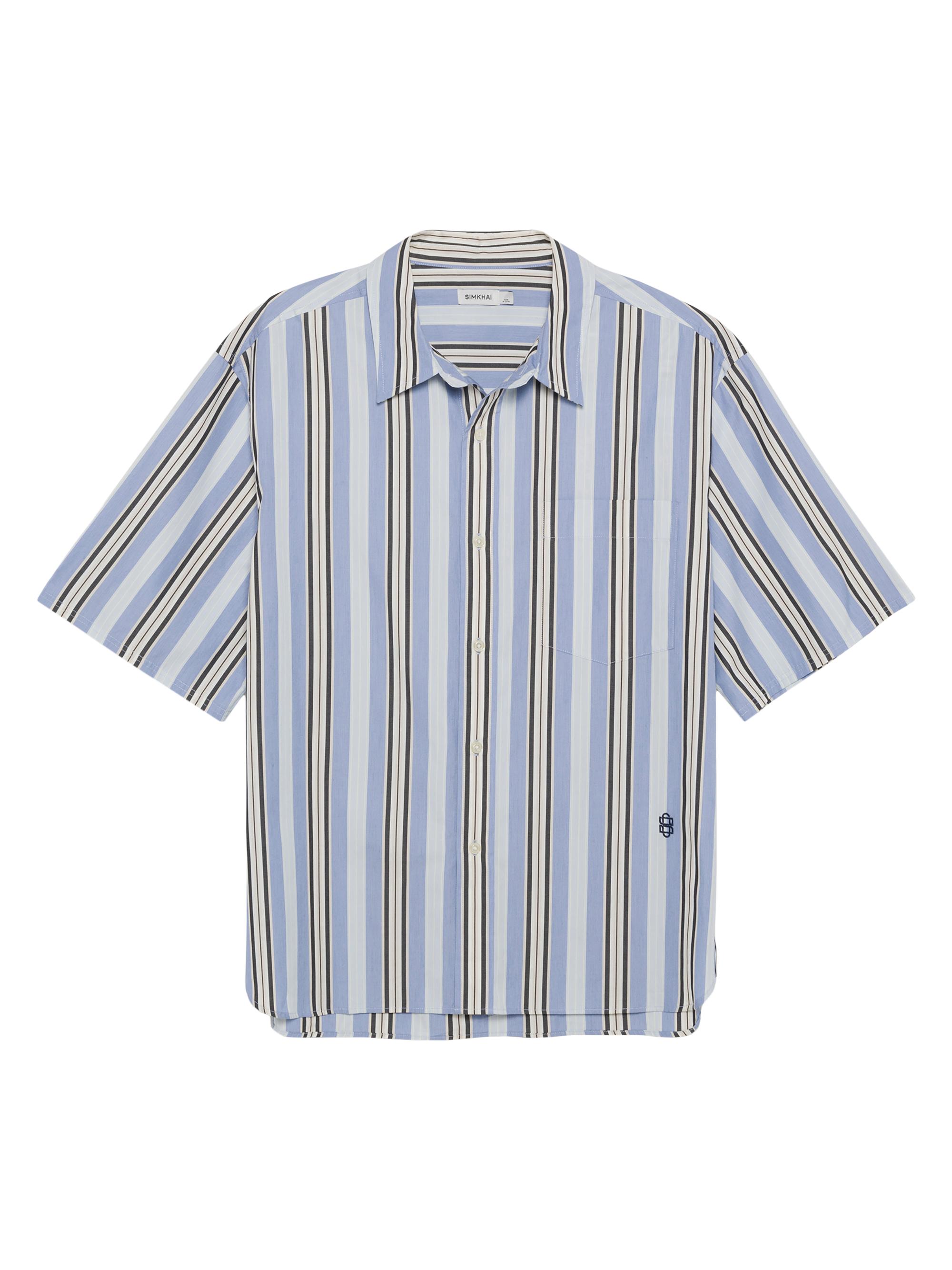 SIMKHAI Men's Deacon Striped Cotton Oversized Shirt - Blue Multi Stripe