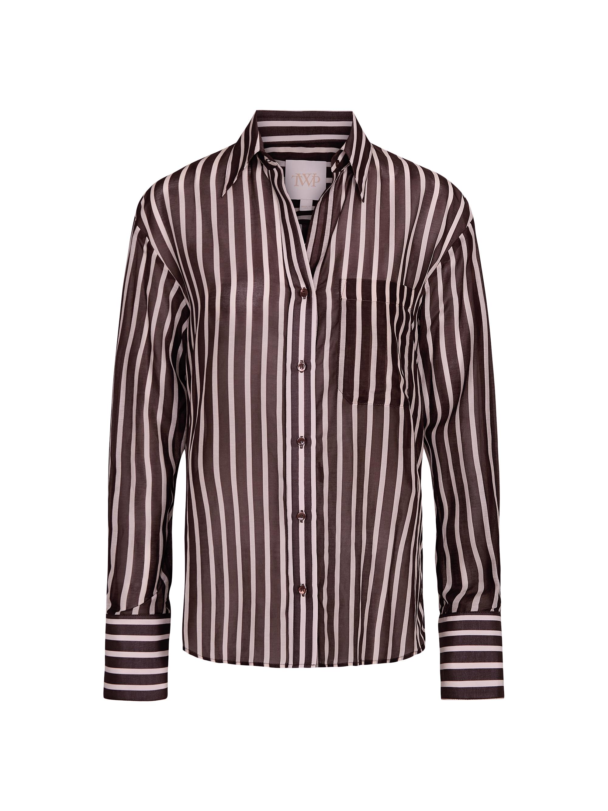 TWP Women's Joey Striped Silk Button-Front Shirt - Hot Fudge Turtle Dove