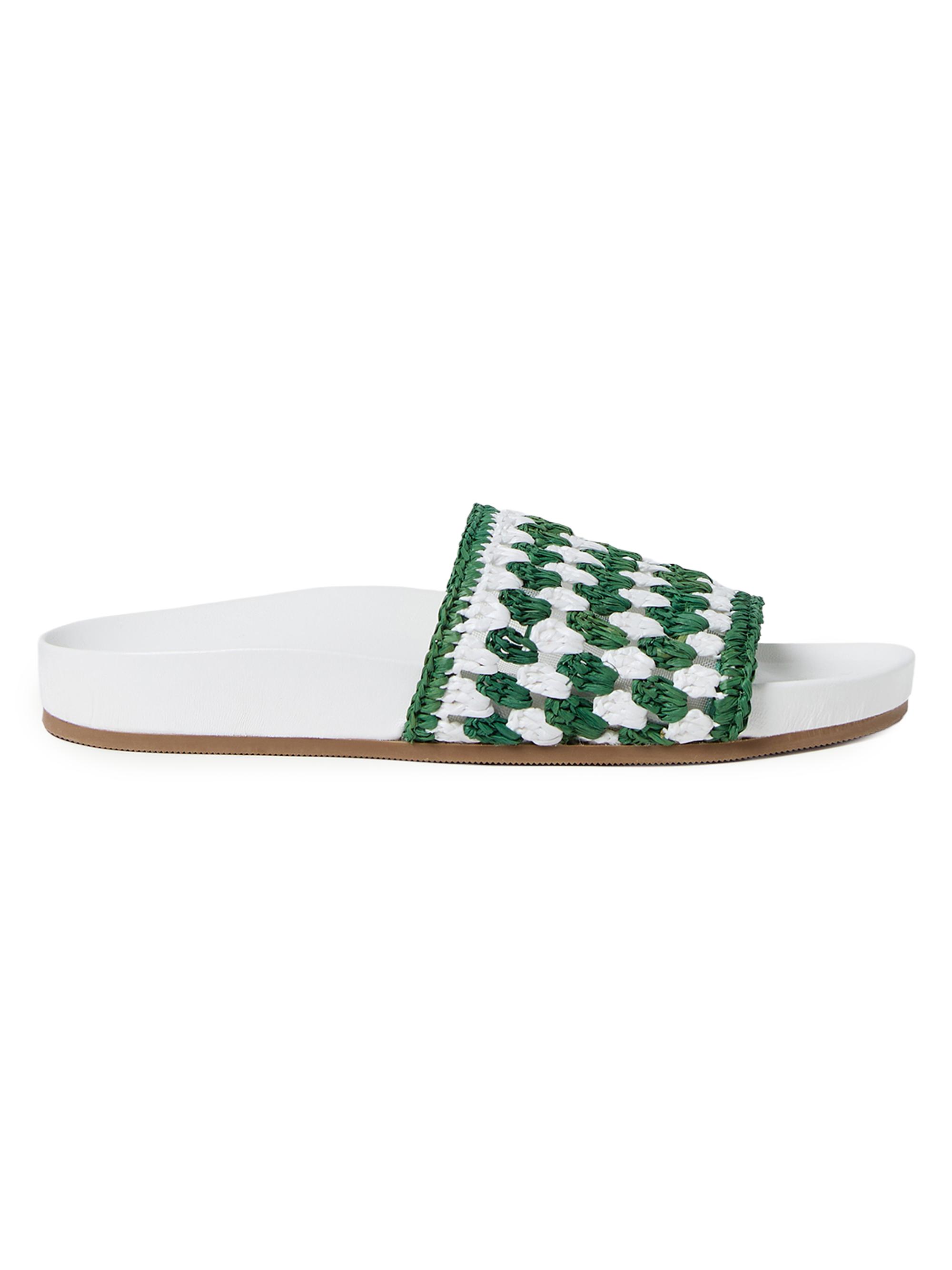 Loeffler Randall Women's Henri Crochet Raffia Slide Sandals - White Green