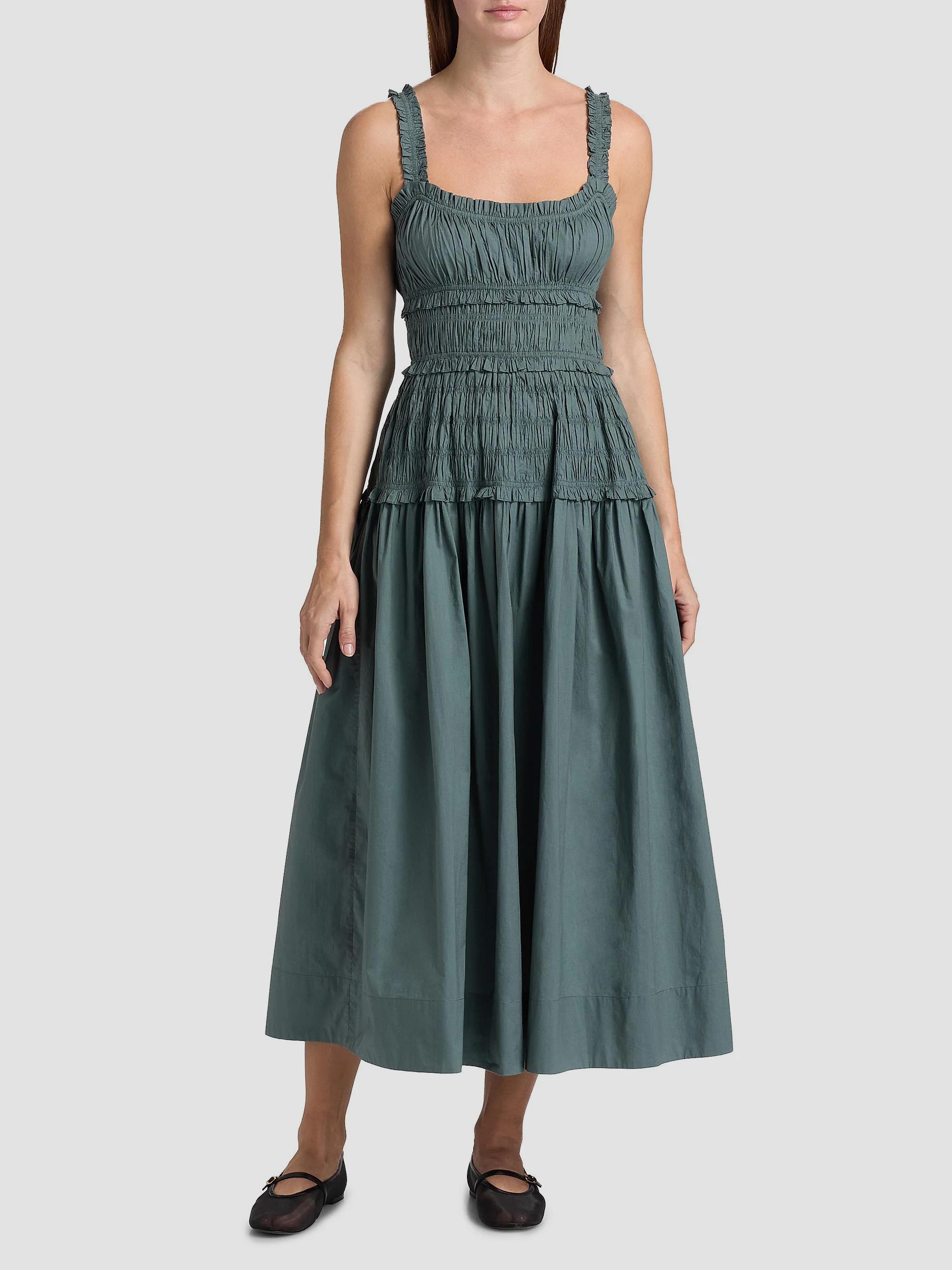 DÔEN Marianne Shirred Organic Cotton-poplin Midi Dress - Women - Gray Dresses