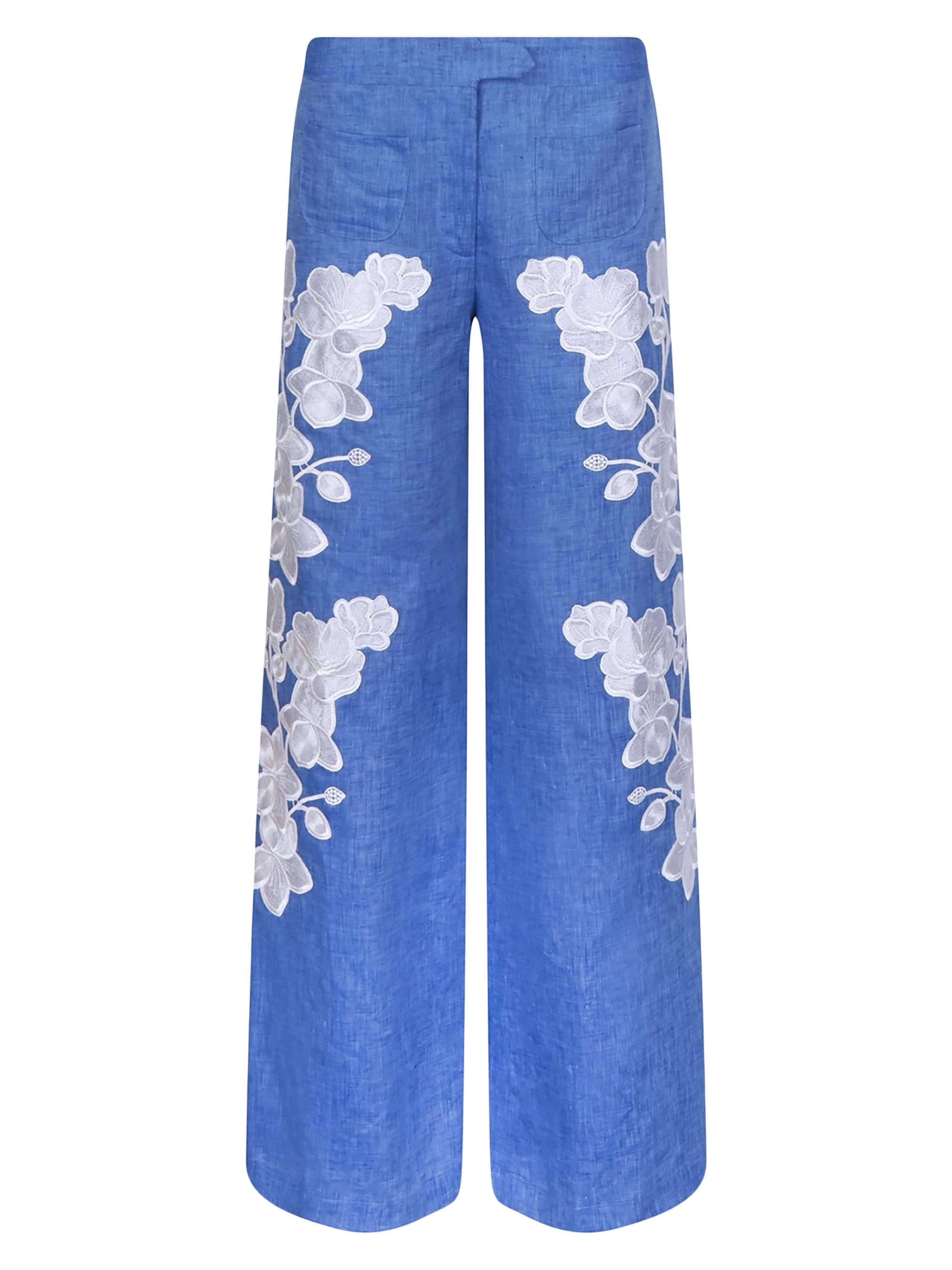 Anne Fontaine Women's Jenna Embellished Linen Wide-Leg Pants - Denim Blue