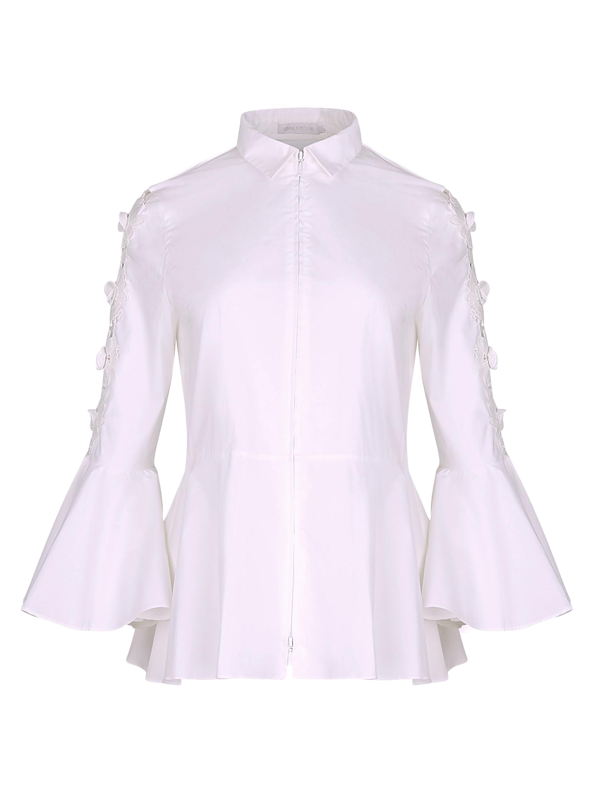 Anne Fontaine Women's Coline Appliqué Cotton Zip-Front Shirt - White