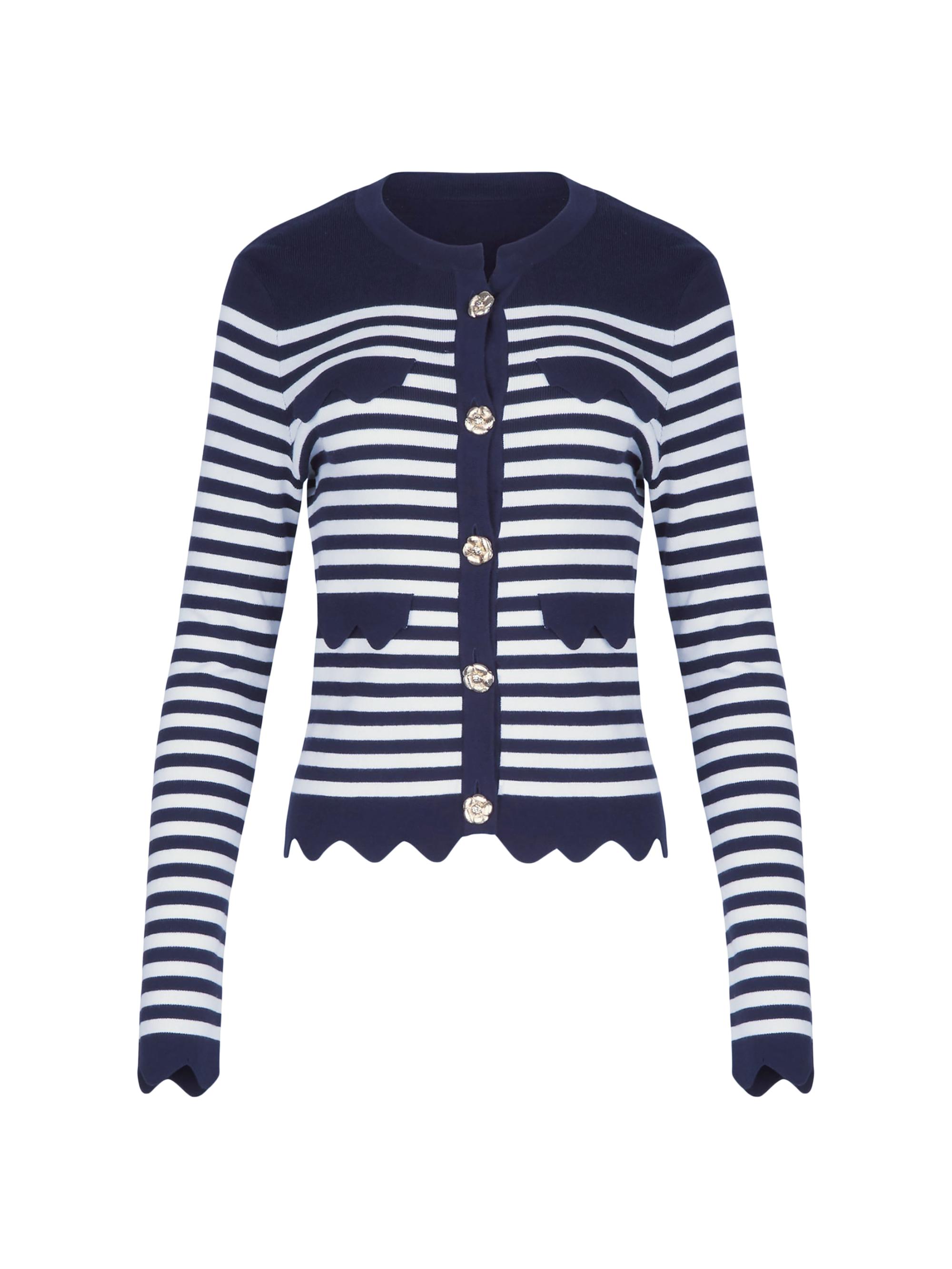 Anne Fontaine Women's Viki Striped Scalloped-Hem Cardigan - Dark Navy