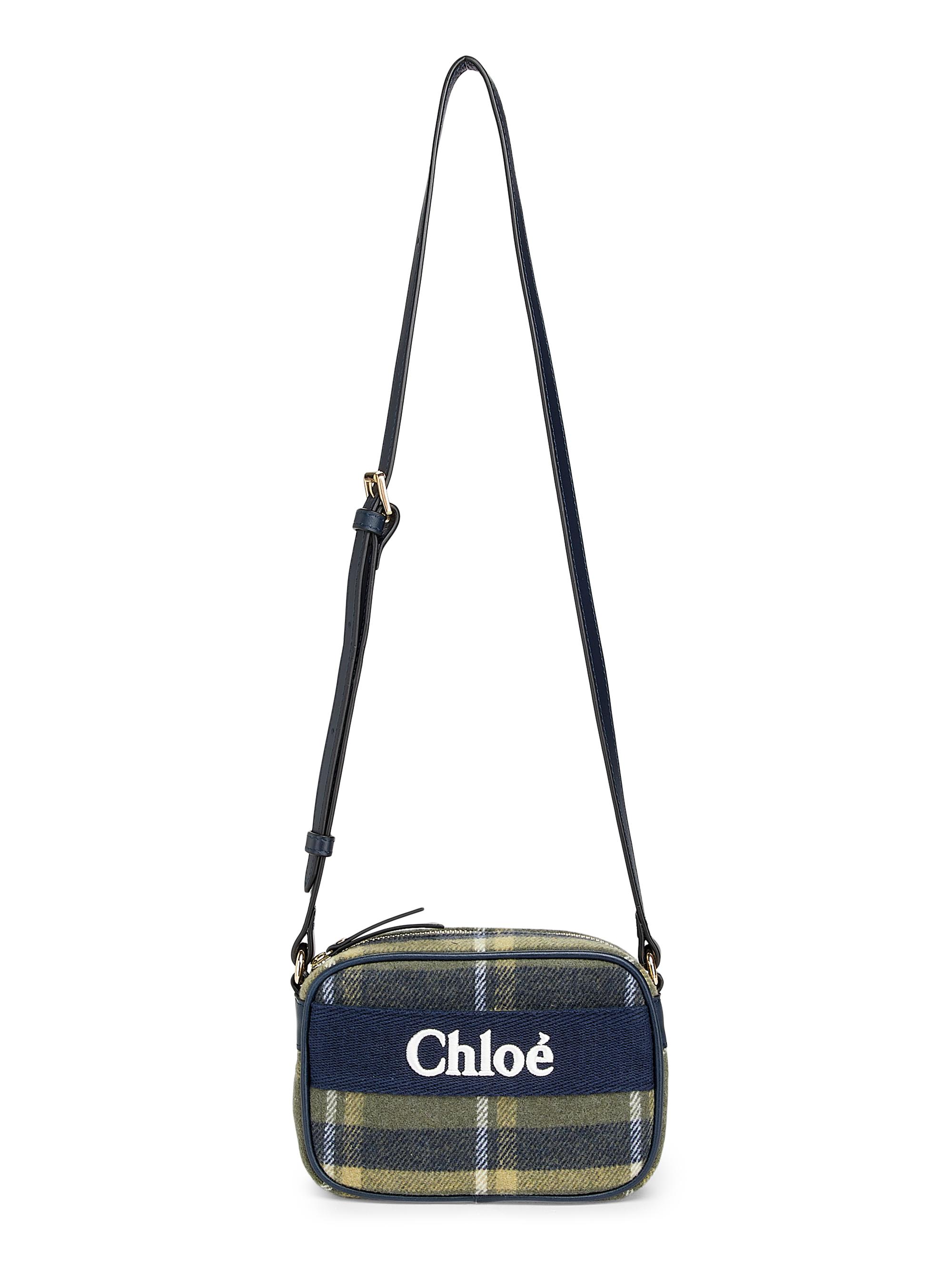 Chloé Girl's Logo Plaid Crossbody Bag - Green Navy Plaid