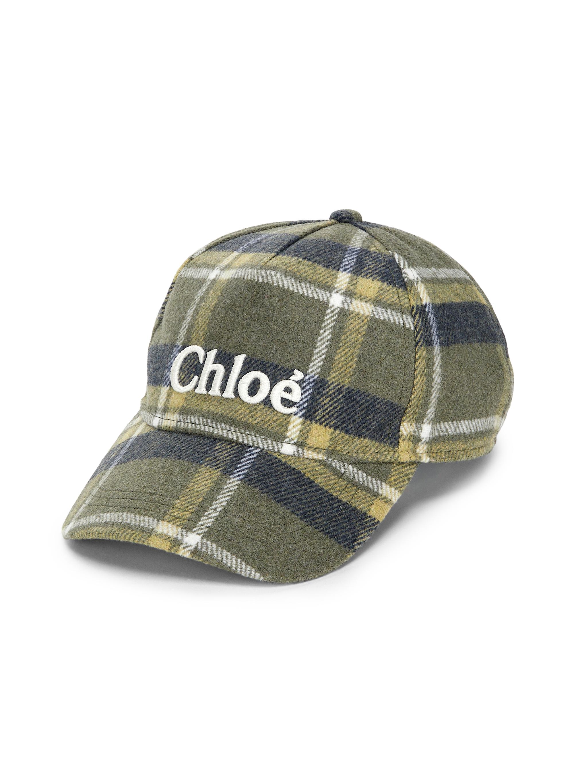 Chloé Girl's Logo Plaid Cap - Green Navy Plaid - Women's Accessories