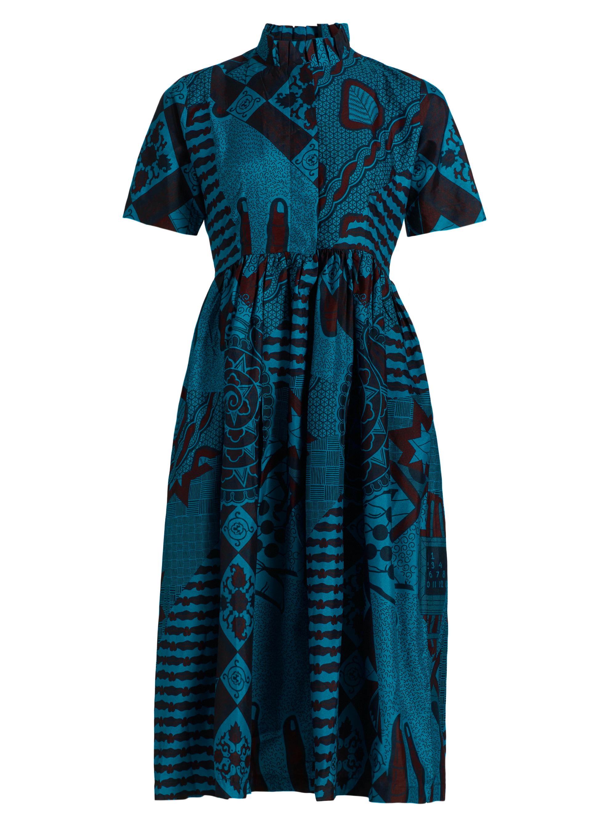 Elisamama Women's Tobi Pleated Printed Cotton Midi-Dress - Blue