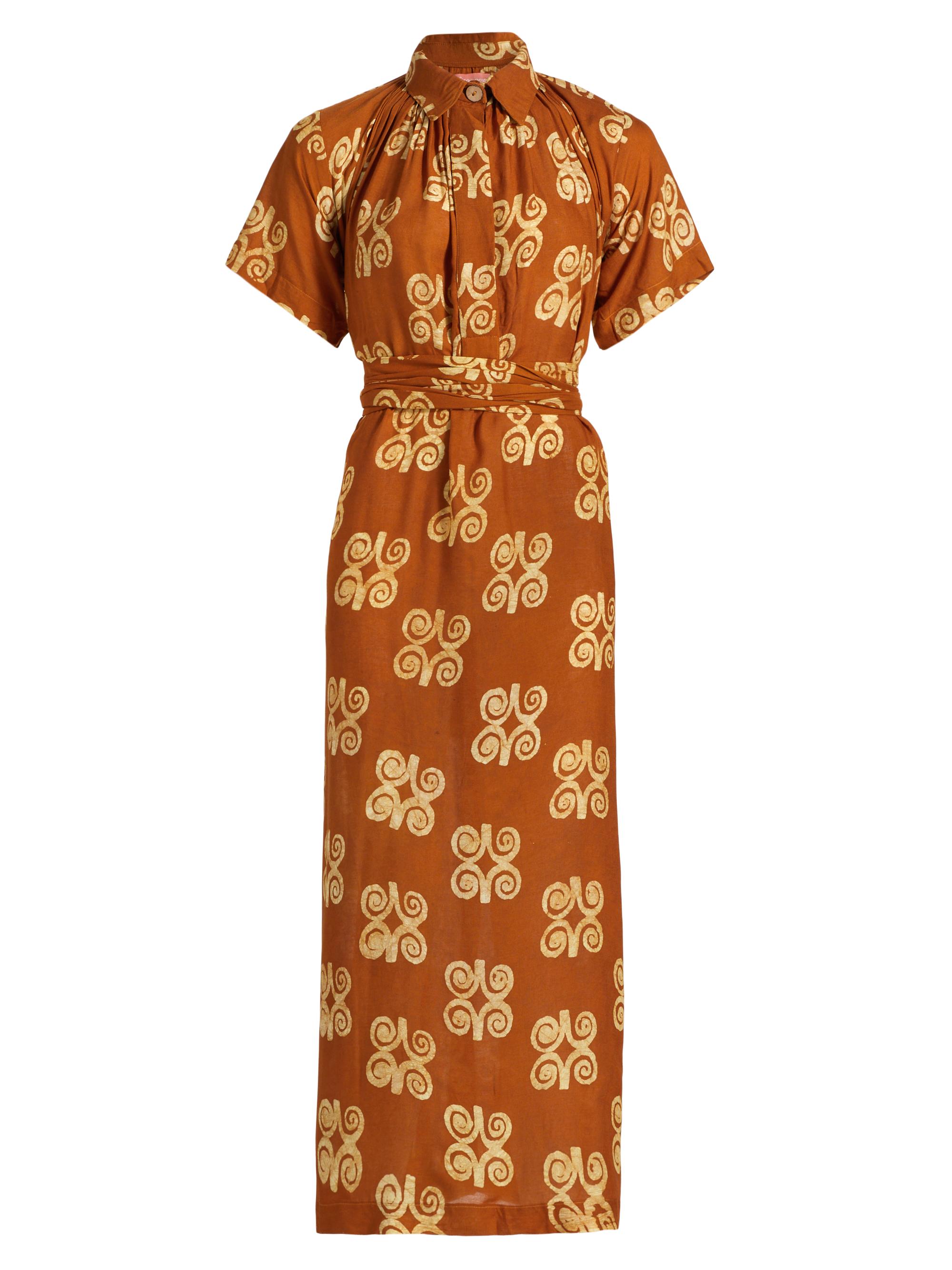Elisamama Women's Issa Printed Cotton A-Line Midi-Dress - Brown