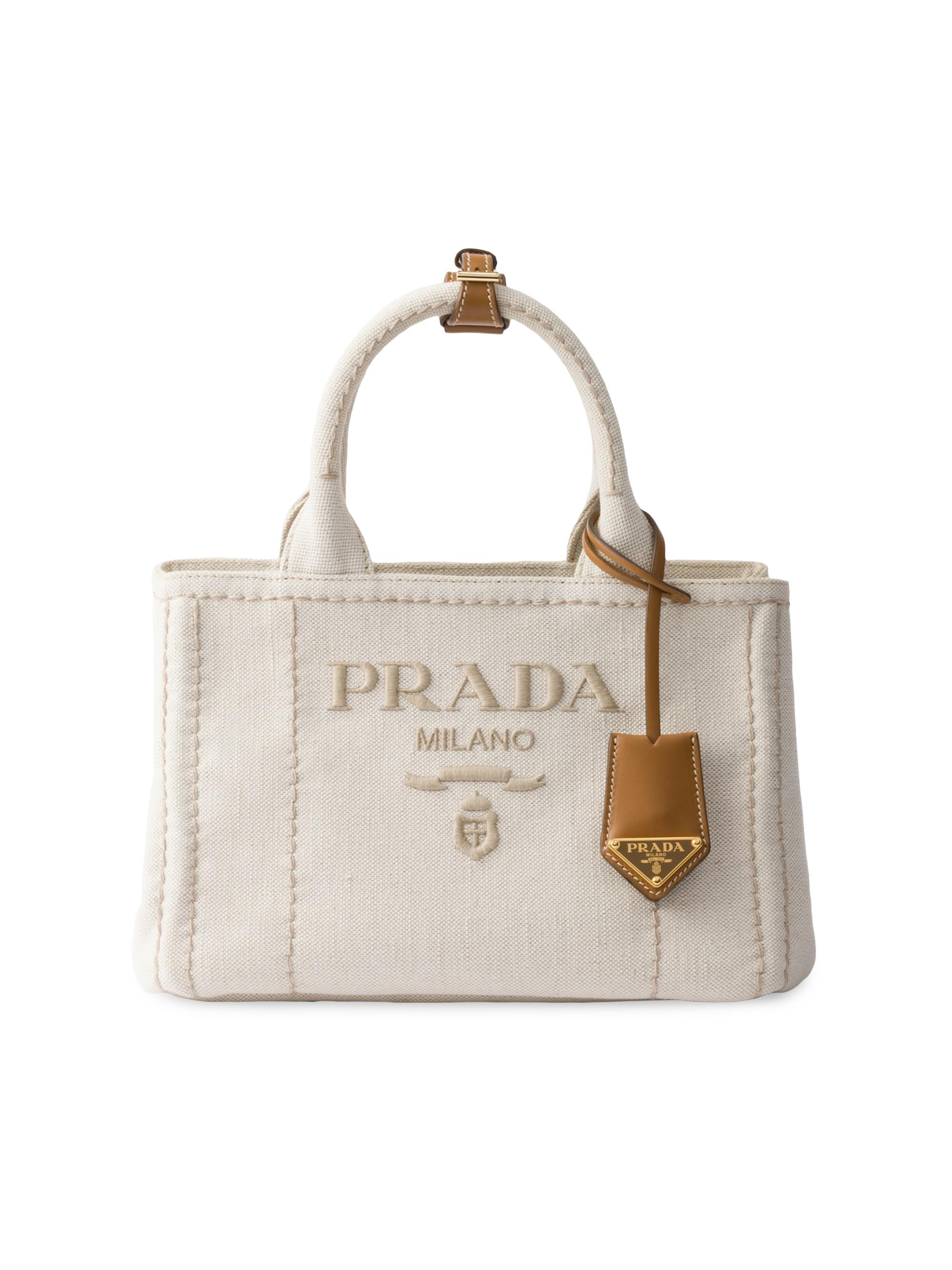 Prada Women's  Linen Blend Top Handle Bag - Beige Khaki
