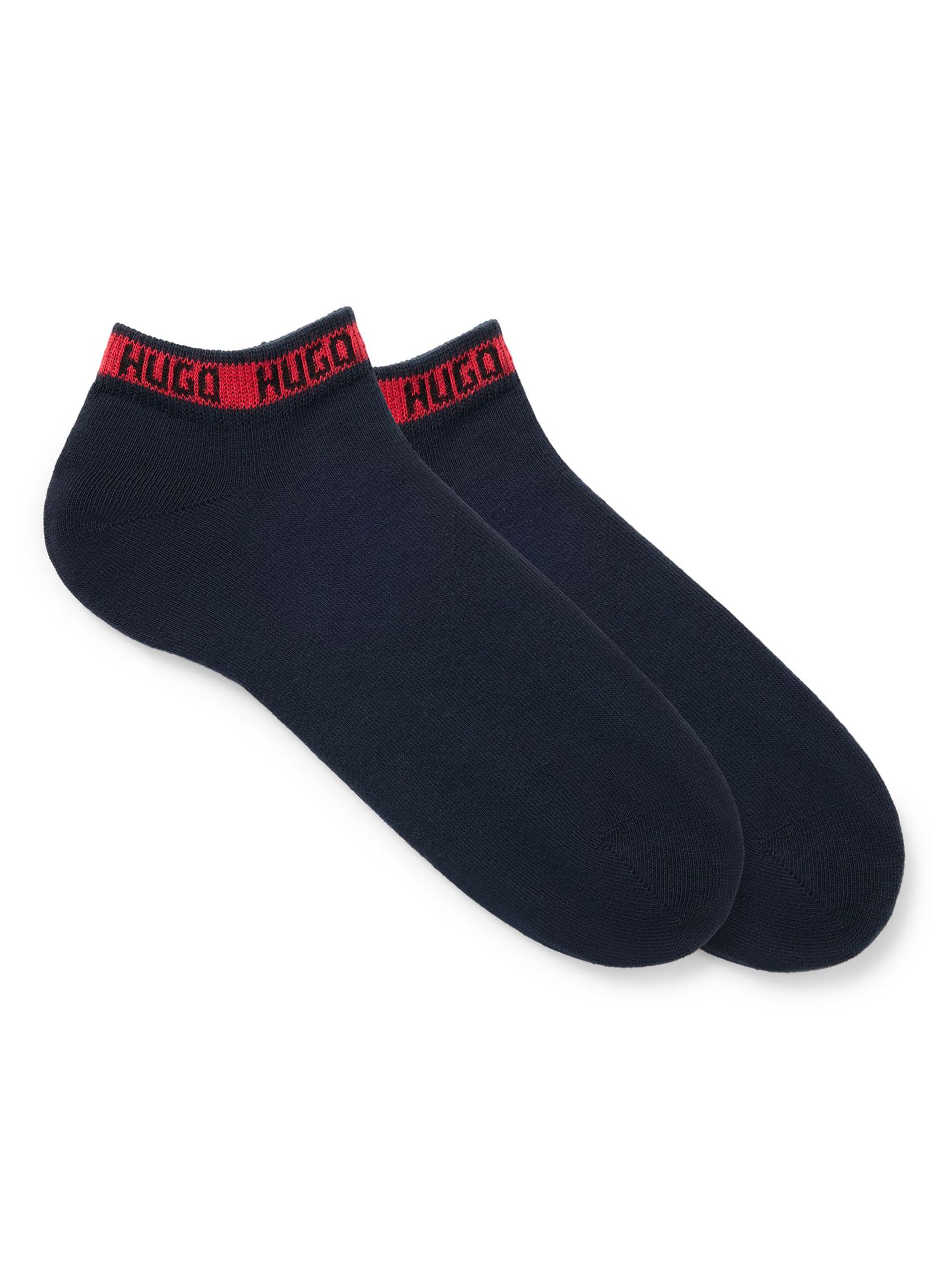 HUGO Men's Two-Pack of Ankle-Length Socks with Logos - Blue