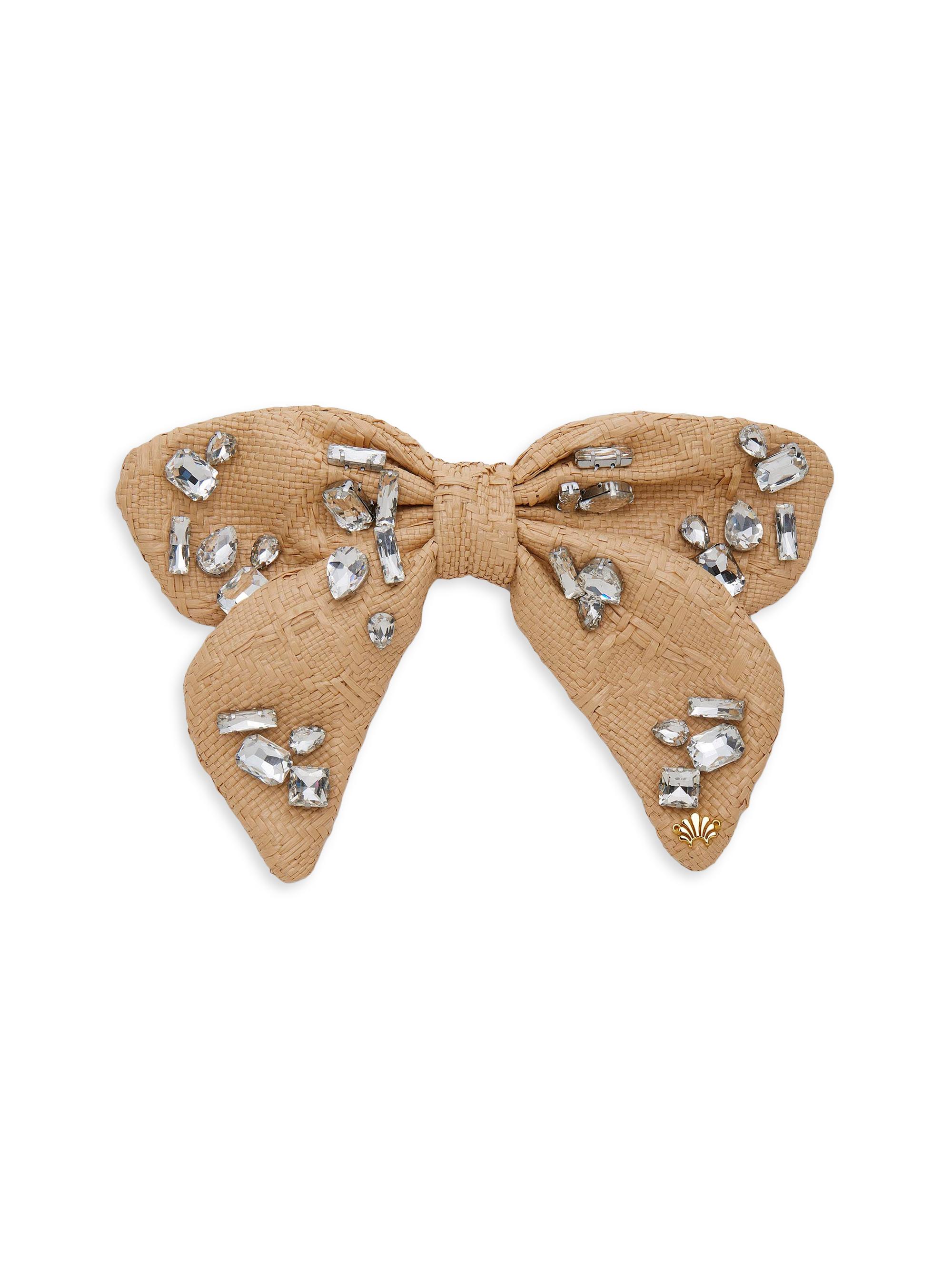 Lele Sadoughi Women's Libby Candy Crystal Raffia Bow Barrette - Natural