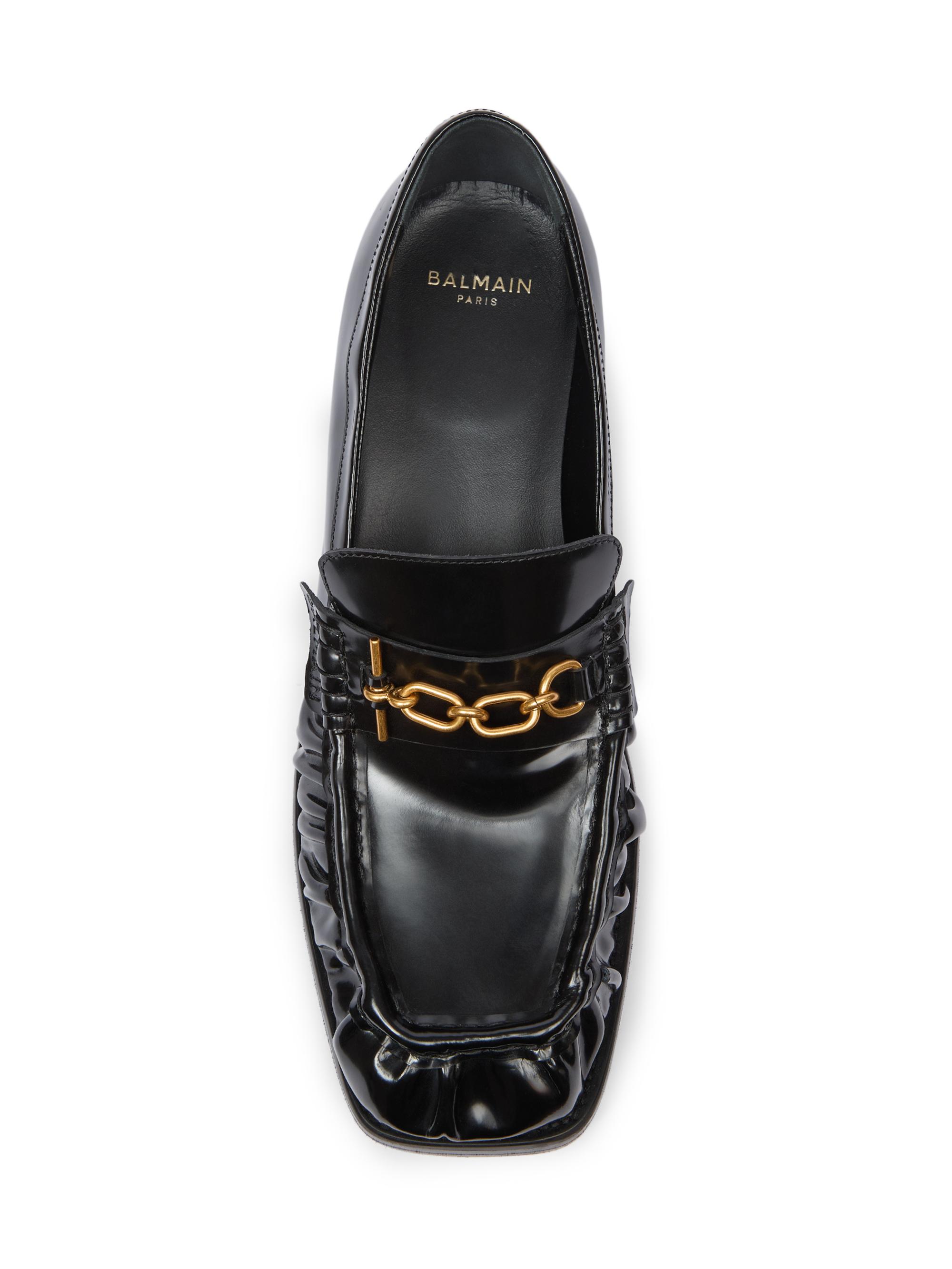 Balmain Sync Glazed Leather Black Loafers with Gold Chain Detail Balmain Sync-Glazed Leather Loafers | Saks Fifth Avenue main image 4