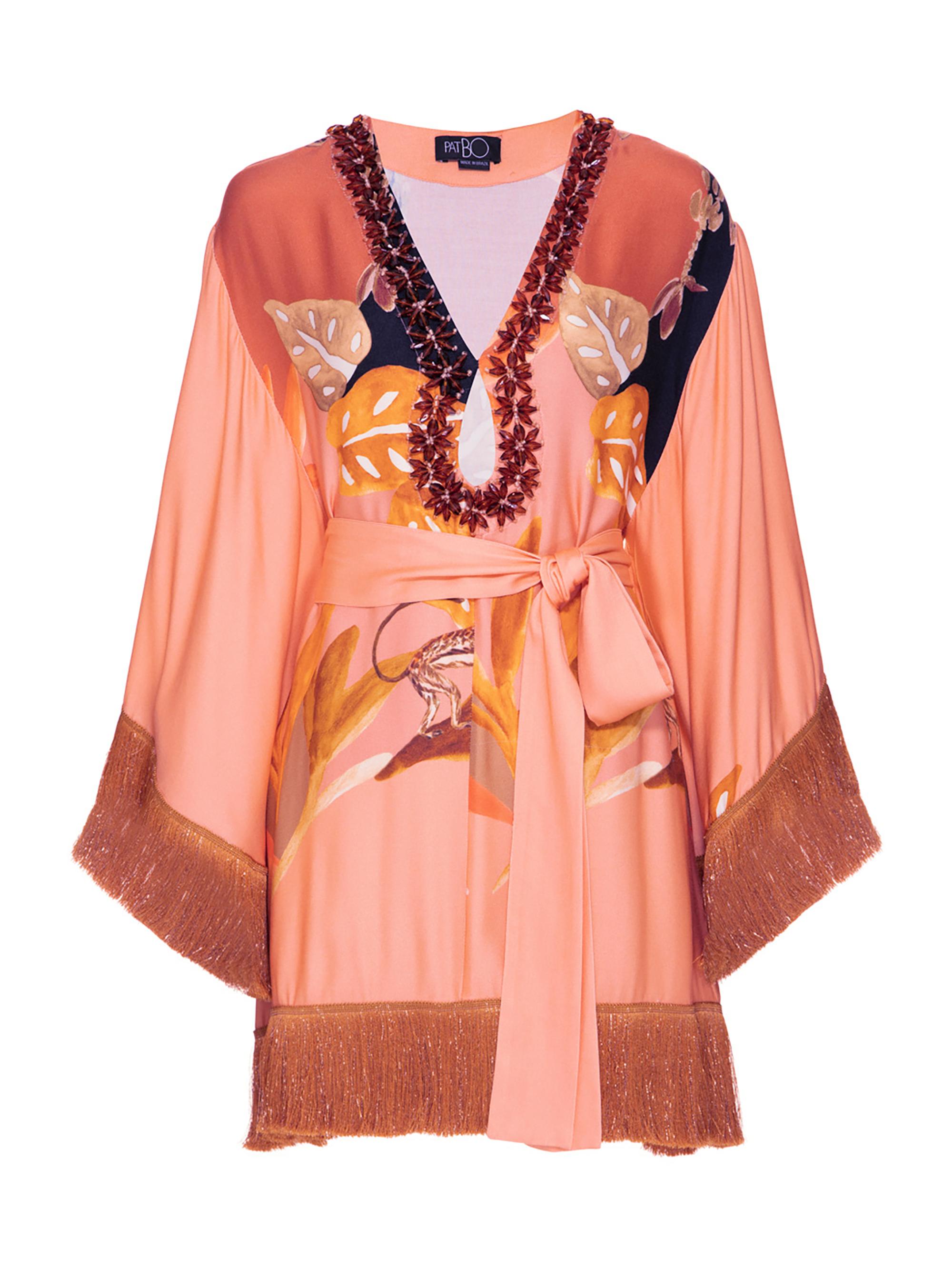 PatBO Women's Bananier Embellished Printed Mini Caftan - Peach