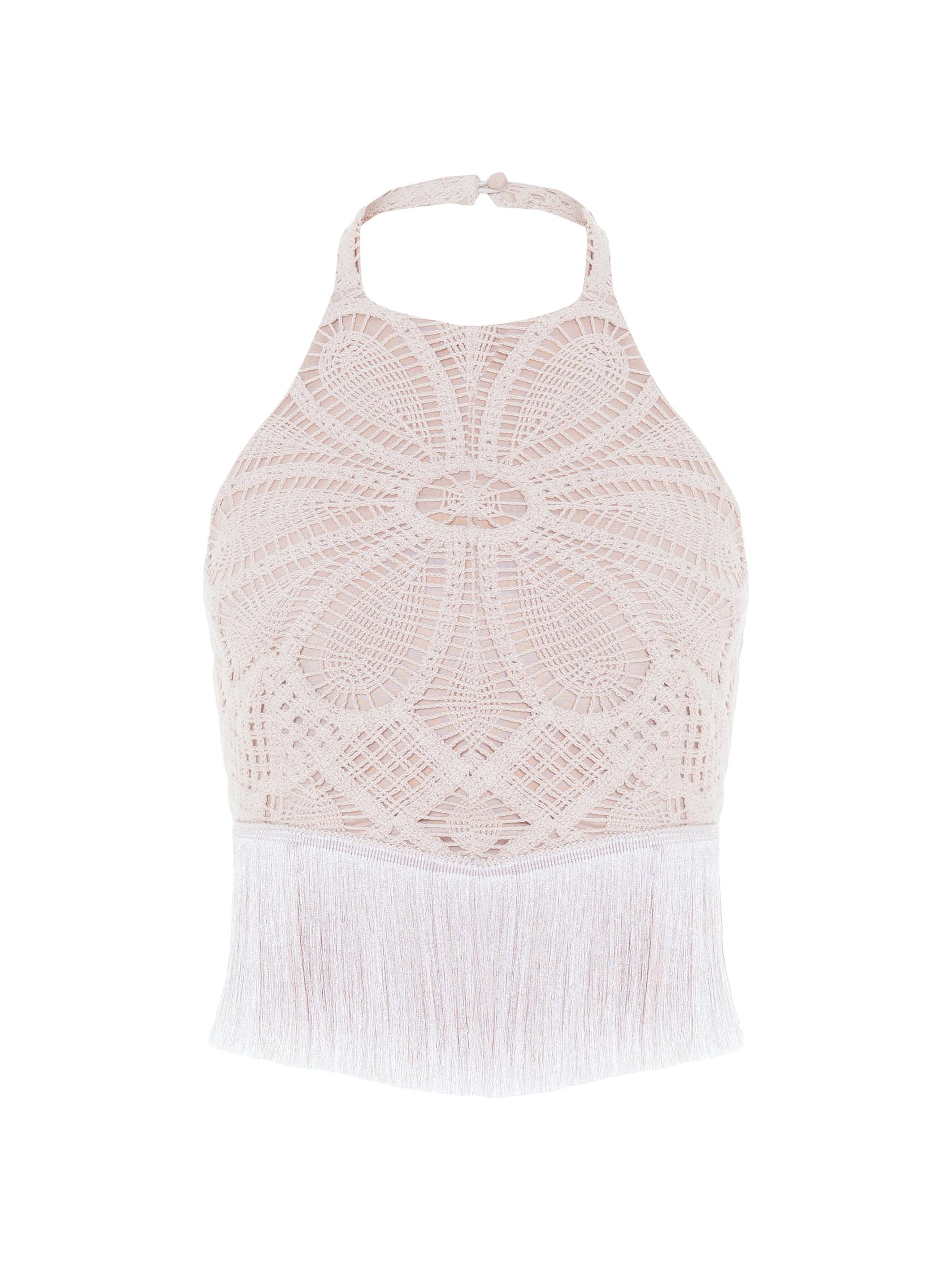 PatBO Women's Flower Crochet Halter Top - Beige