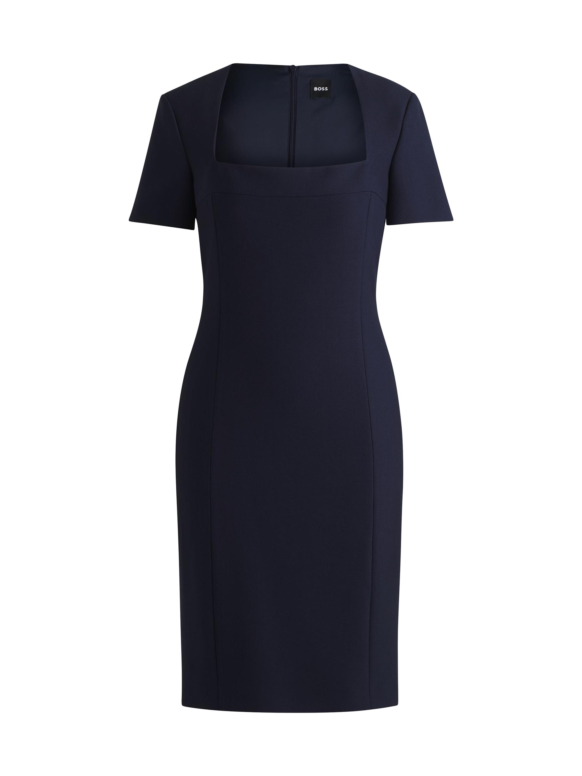 BOSS Women's Square-Neck Slim-Fit Dress in Stretch Material - Blue