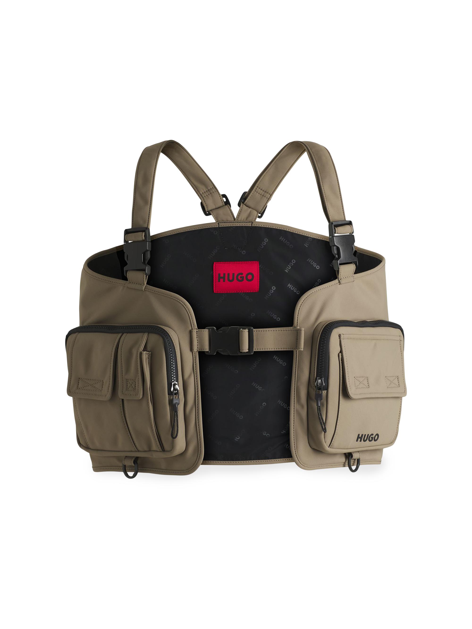 HUGO Men's Vest Style Backpack with Multiple Pockets - Brown