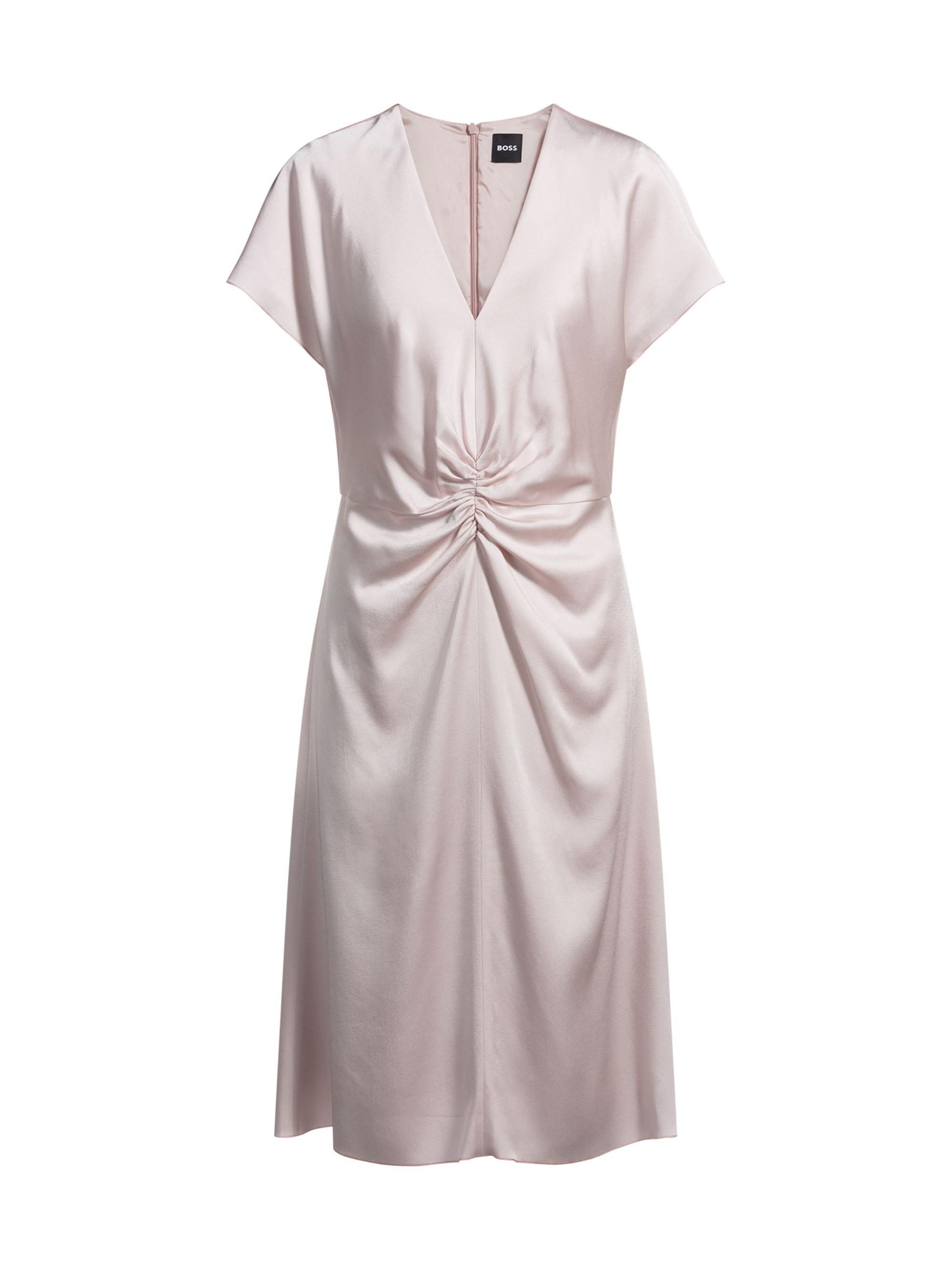 BOSS Women's V-Neck Dress with Gathered Waistband - Pink