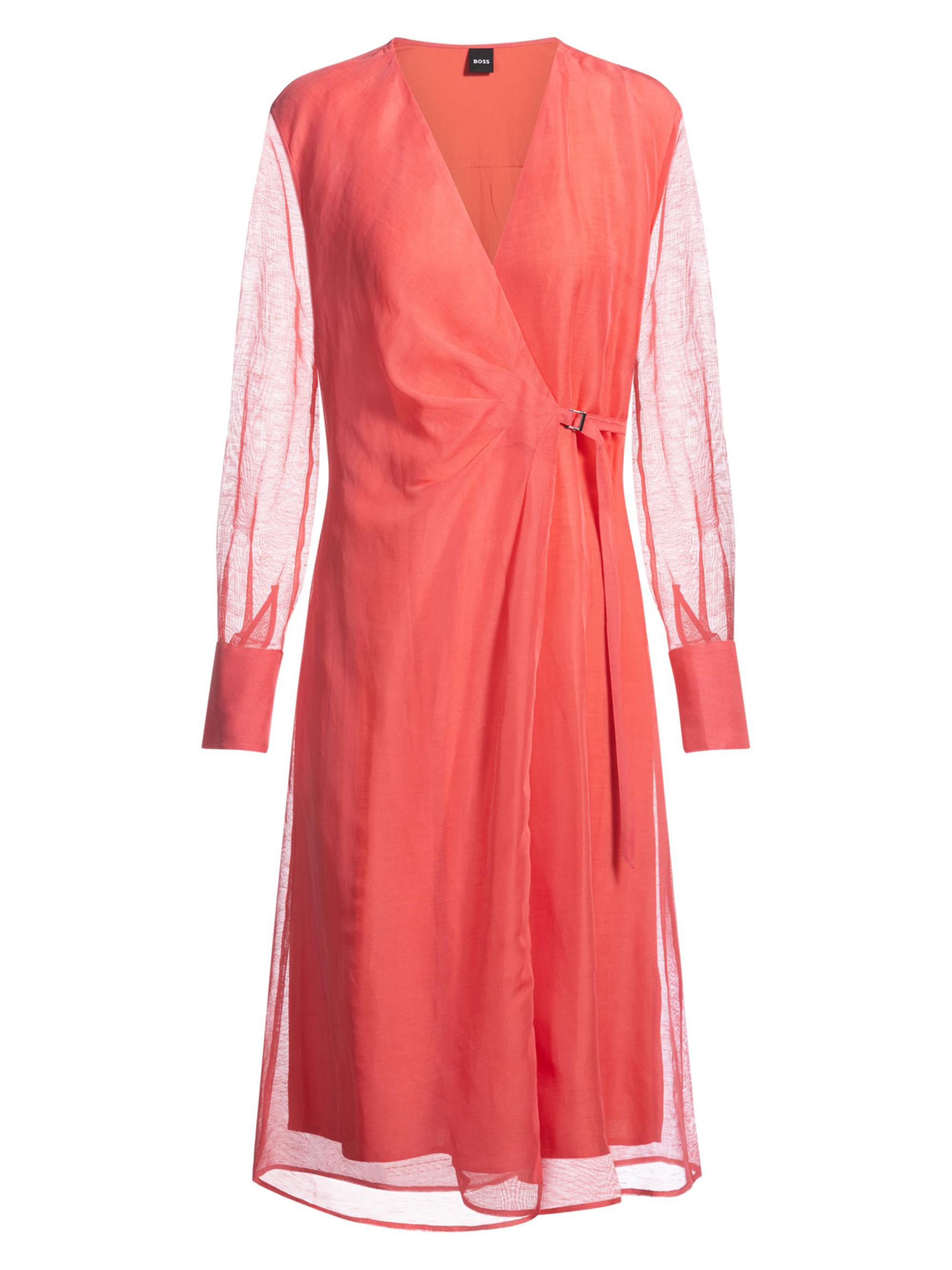 BOSS Women's Wrap Dress with Sheer Detailing - Pink